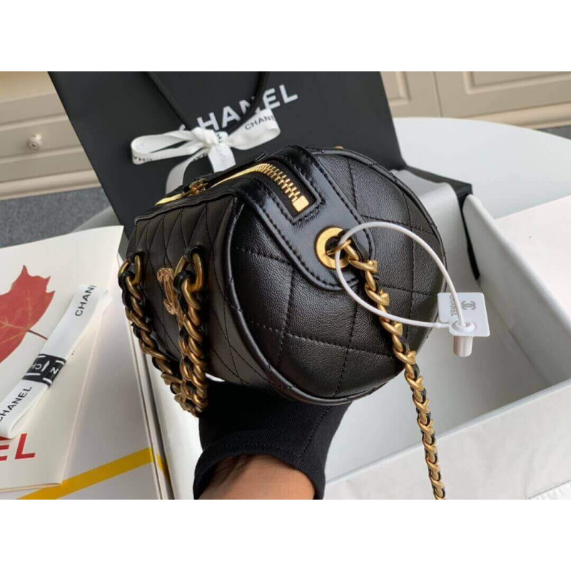 Replica Chanel Shiny Lambskin Small Bowling Bag As1899