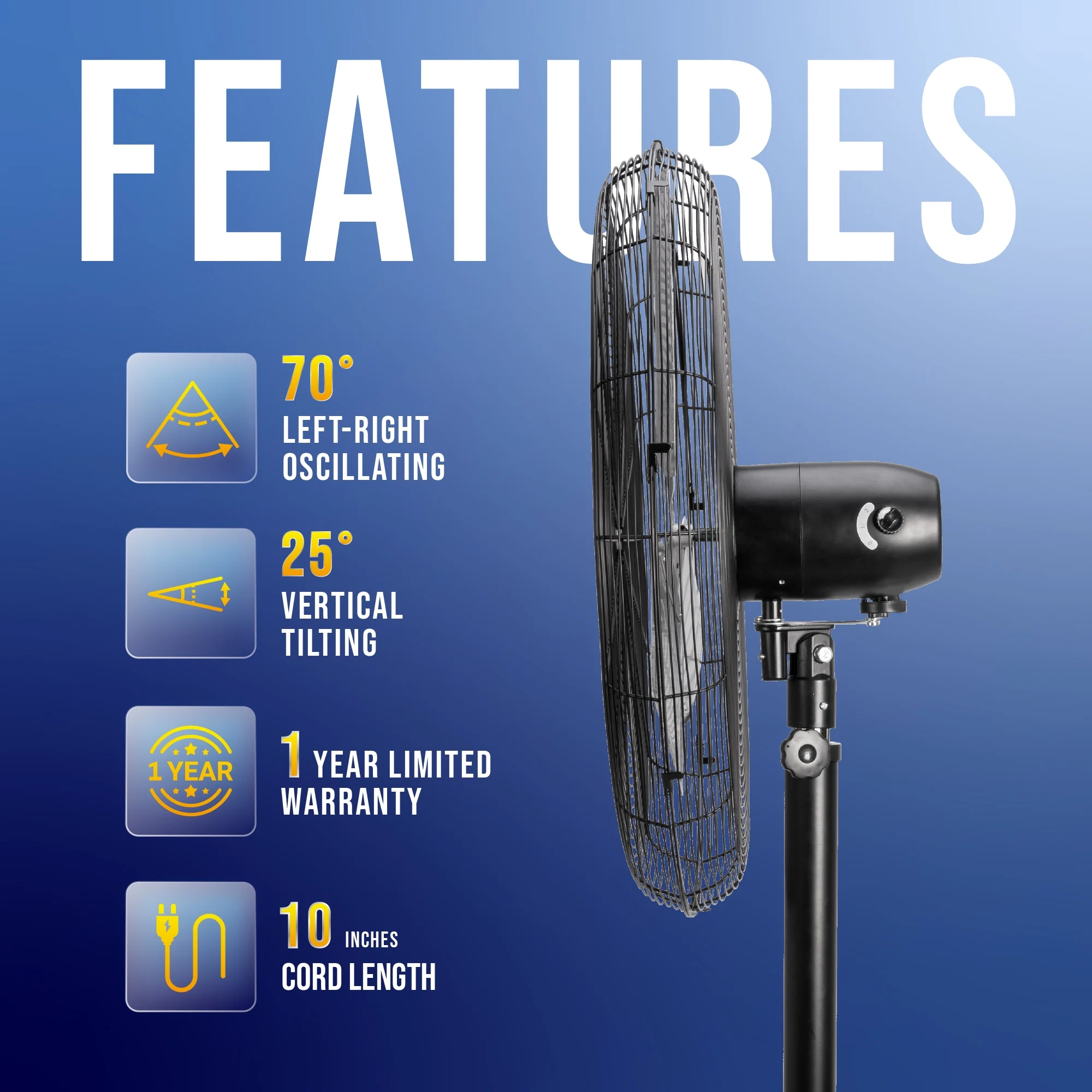 Tornado - 20 Inch High Velocity Metal Oscillating Pedestal Fan - Commercial, Industrial Use Water-Resistant - Image 29