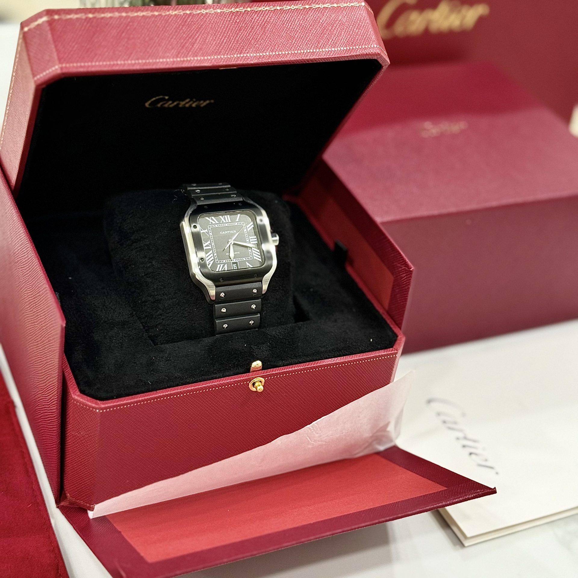 Cartier Replica Watches Santos Black Dial Roman Numeral Pile BV Factory 39.8mm - Top club