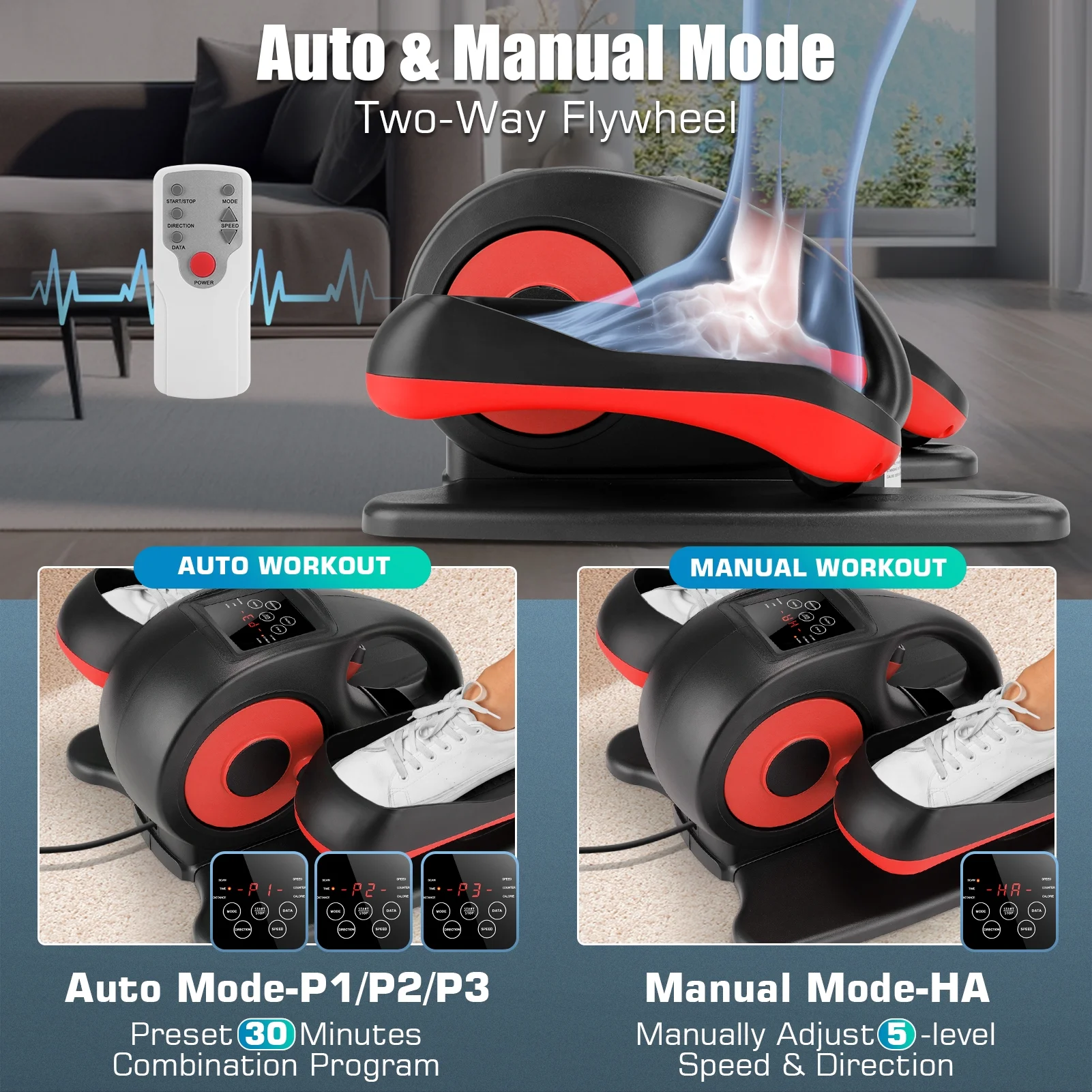 Elliptical Machine, Under Desk Elliptical with Remote Control, Quiet Home Ellipse Exerciser for Seniors