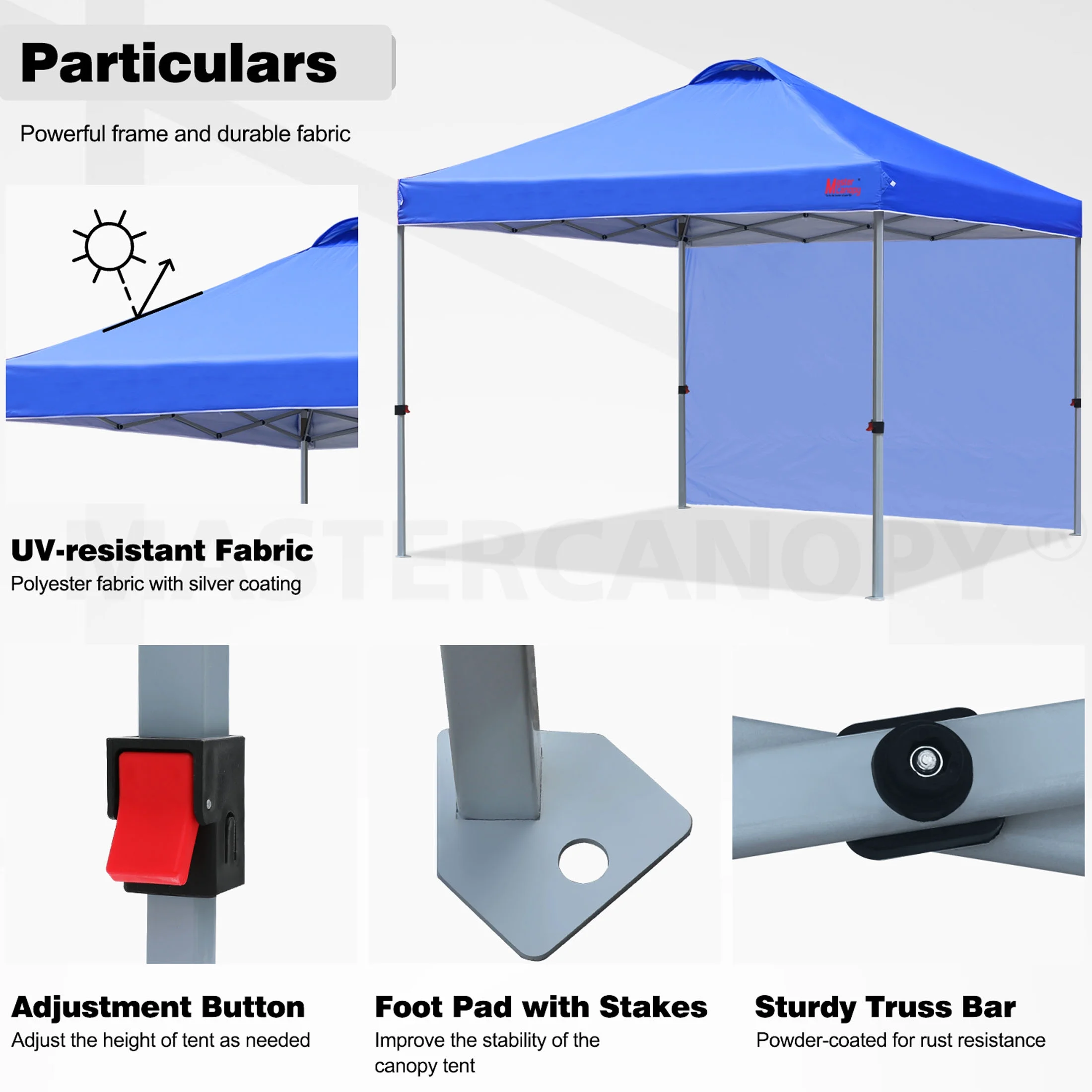 MASTERCANOPY 10' x 10' Easy Pop-up Canopy Tent Outdoor Shade Shelter with 1 Sidewall, White - Image 16