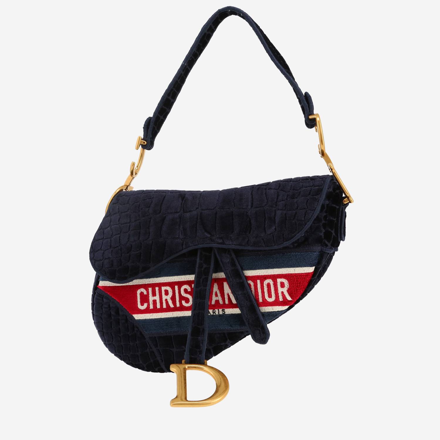 Dior Saddle handbag in navy blue velvet
