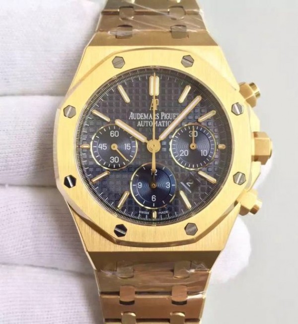 Replica Audemars Piguet Royal Oak Chronograph 26320 YG Blue Dial YG Bracelet A7750 - Top club