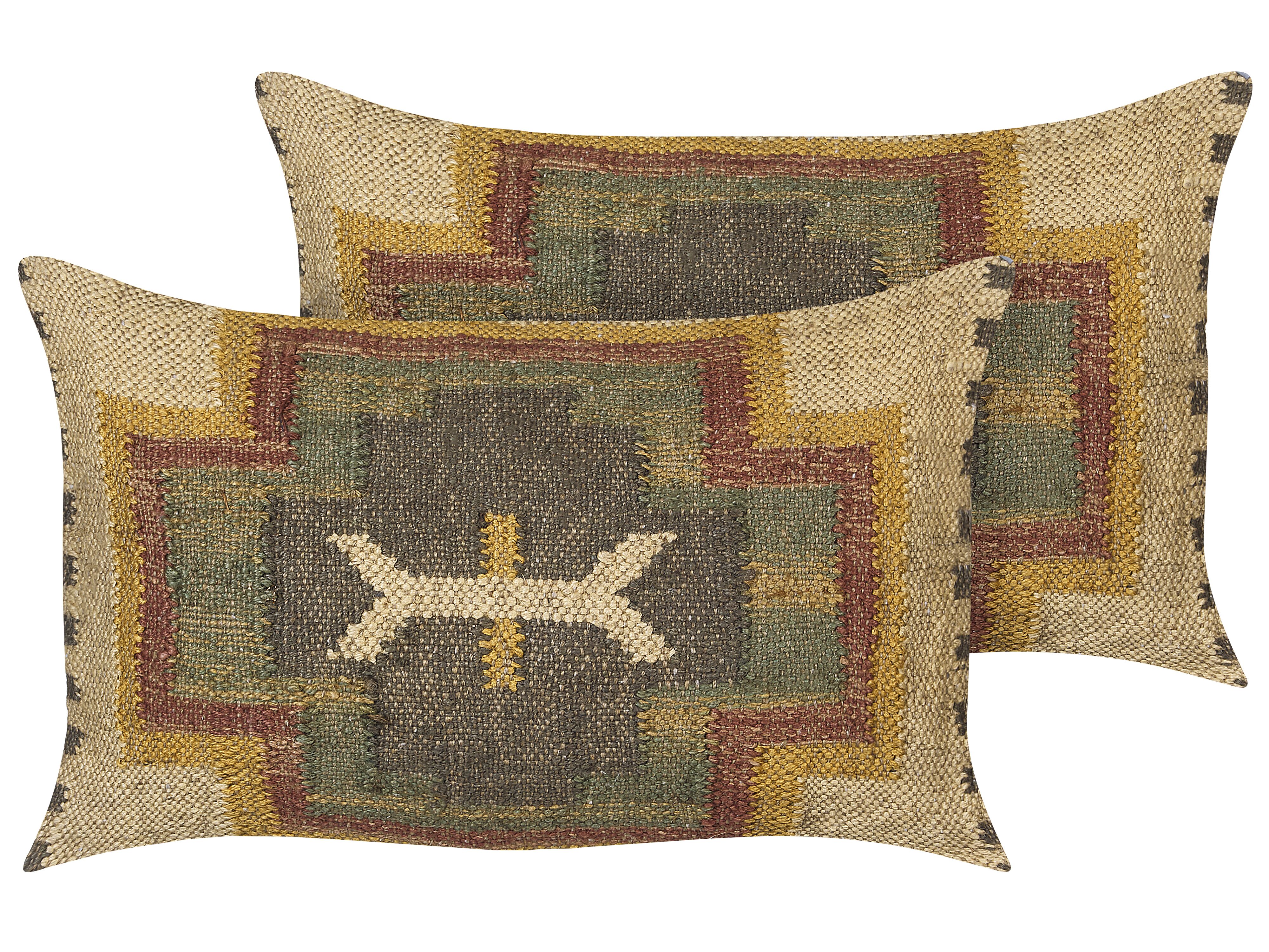 Set of 2 Decorative Cushions PULICAT Jute 30 x 50 cm Multicolour Oriental Pattern
