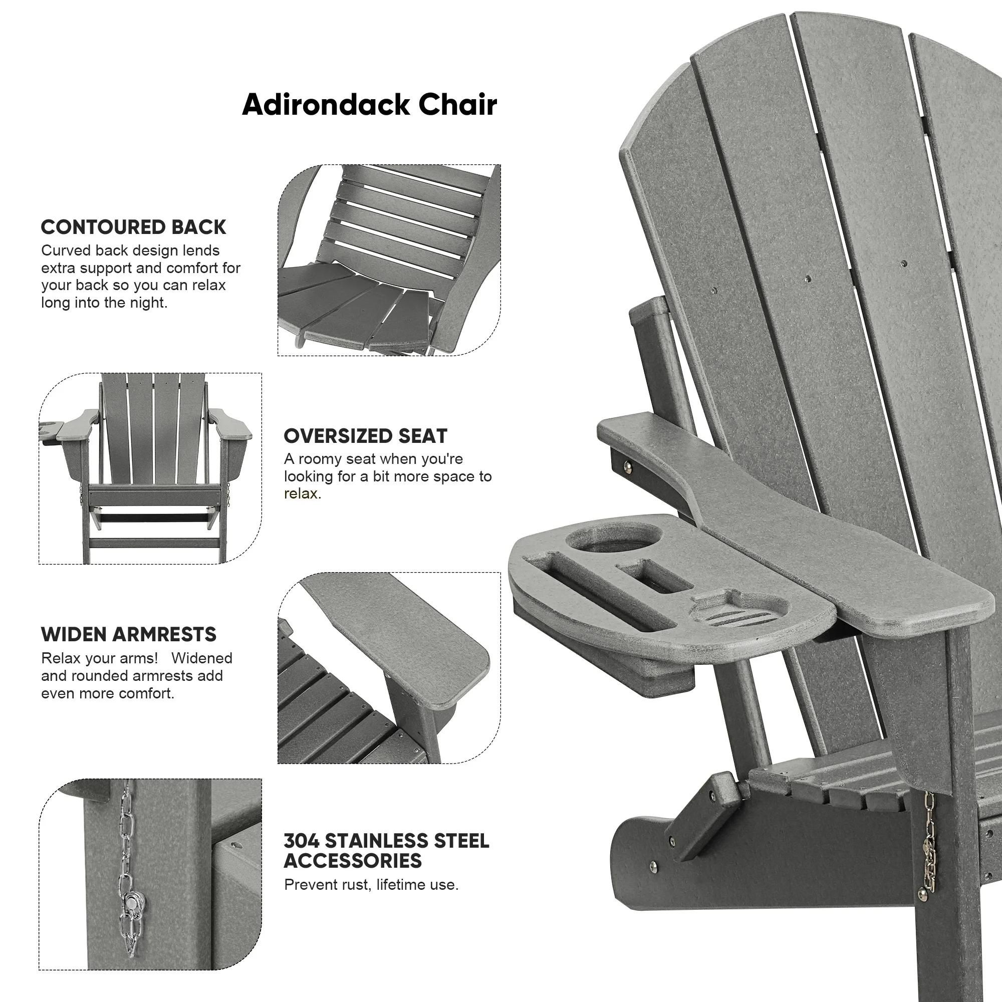 FOOWIN HDPE Plastic Adirondack Chairs Set of 4, Black - Image 17