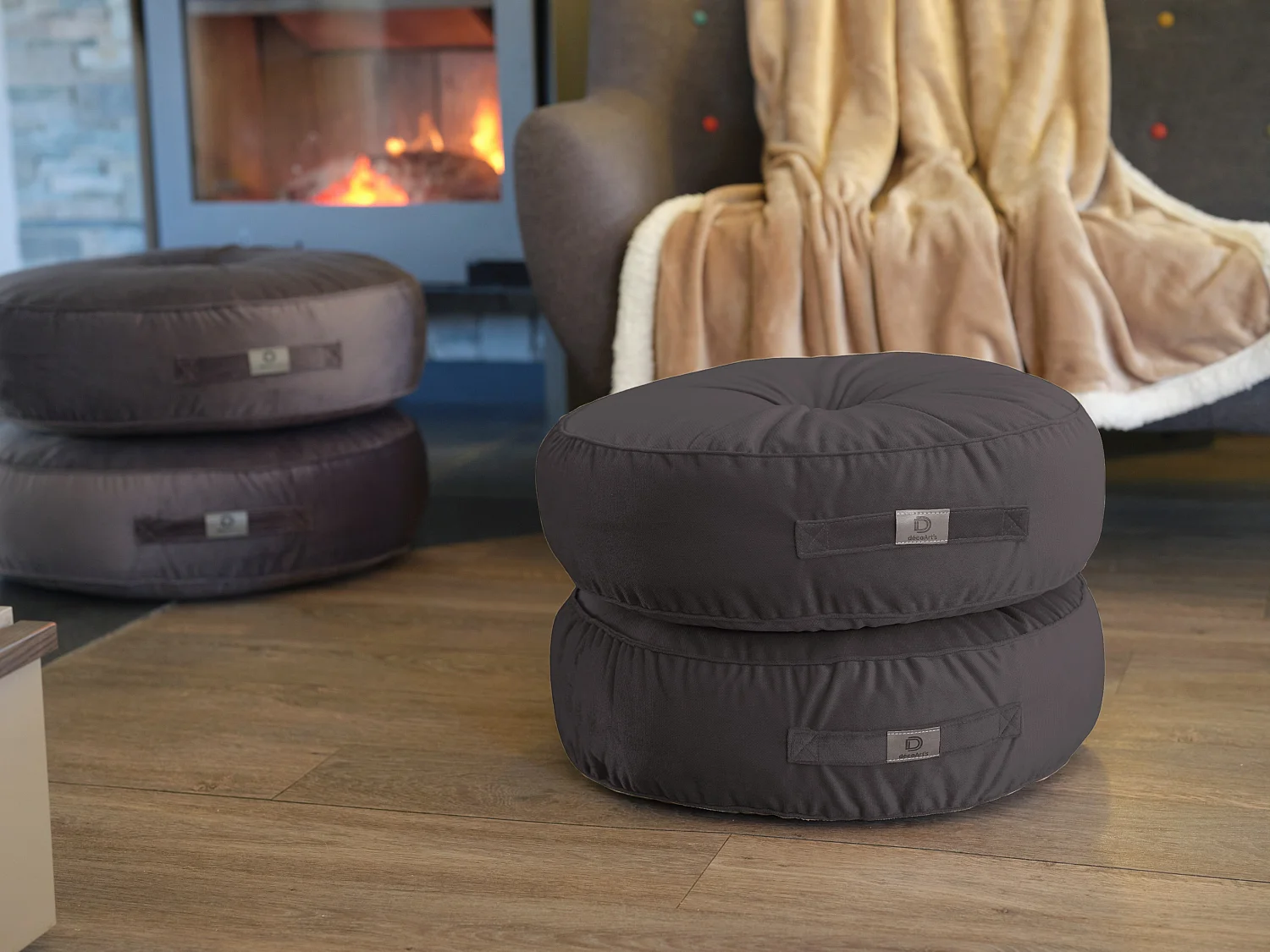 Pouf en velours diamètre 50 ensemble de 2 - gris foncé