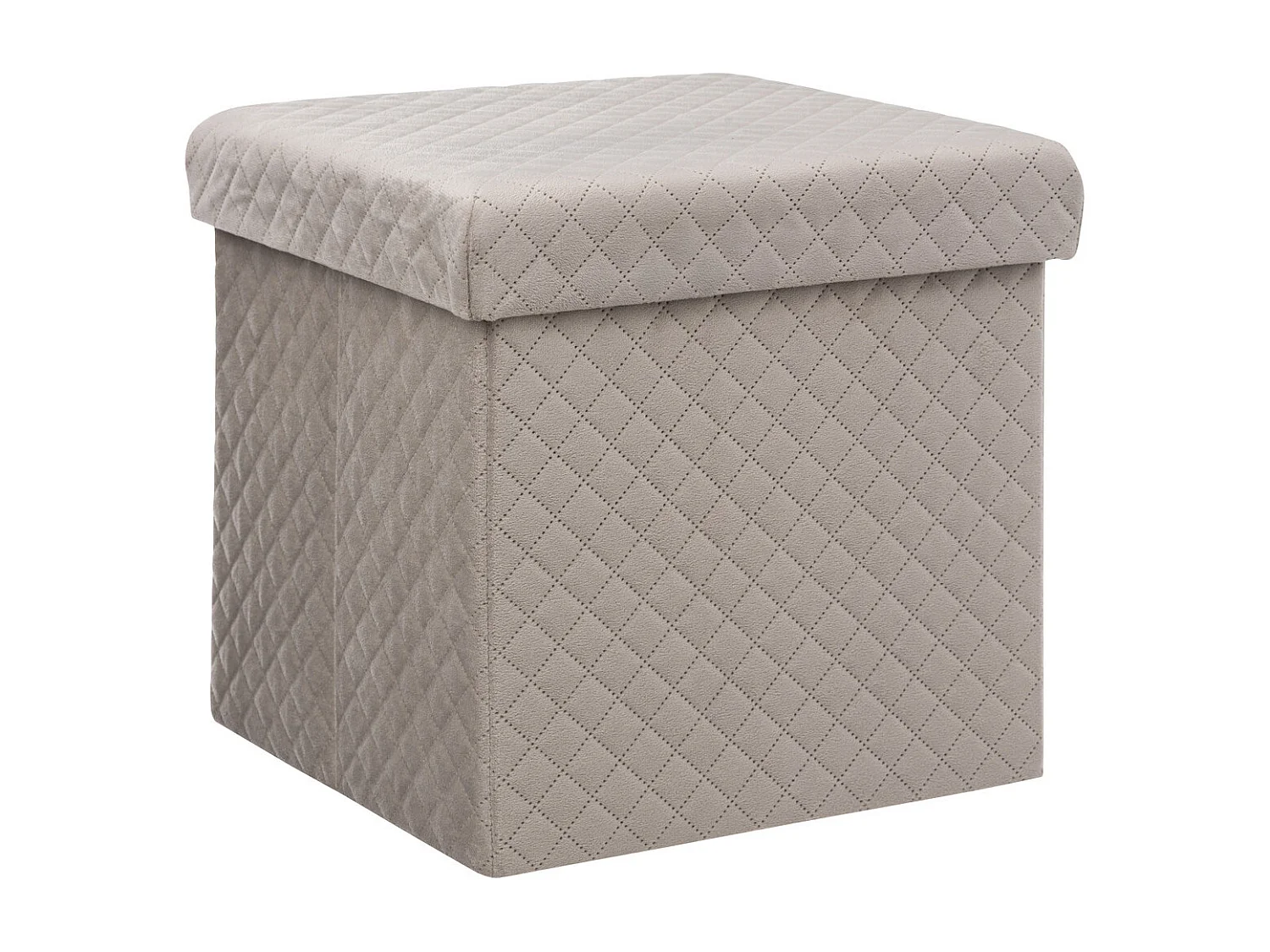 2 en 1 Pouf et Coffre de rangement en velours Beige Lin 31 x 31 cm
