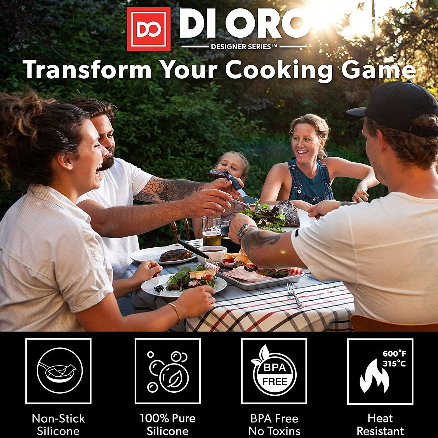 DI ORO Silicone Turner Spatula Set - Forever Warranty - Kitchen Spatulas for Nonstick Cookware - 600°F Heat-Resistant & BPA Free - Flexible & Thin Flippers for Turning Eggs & Pancakes (6 Piece, Black)
