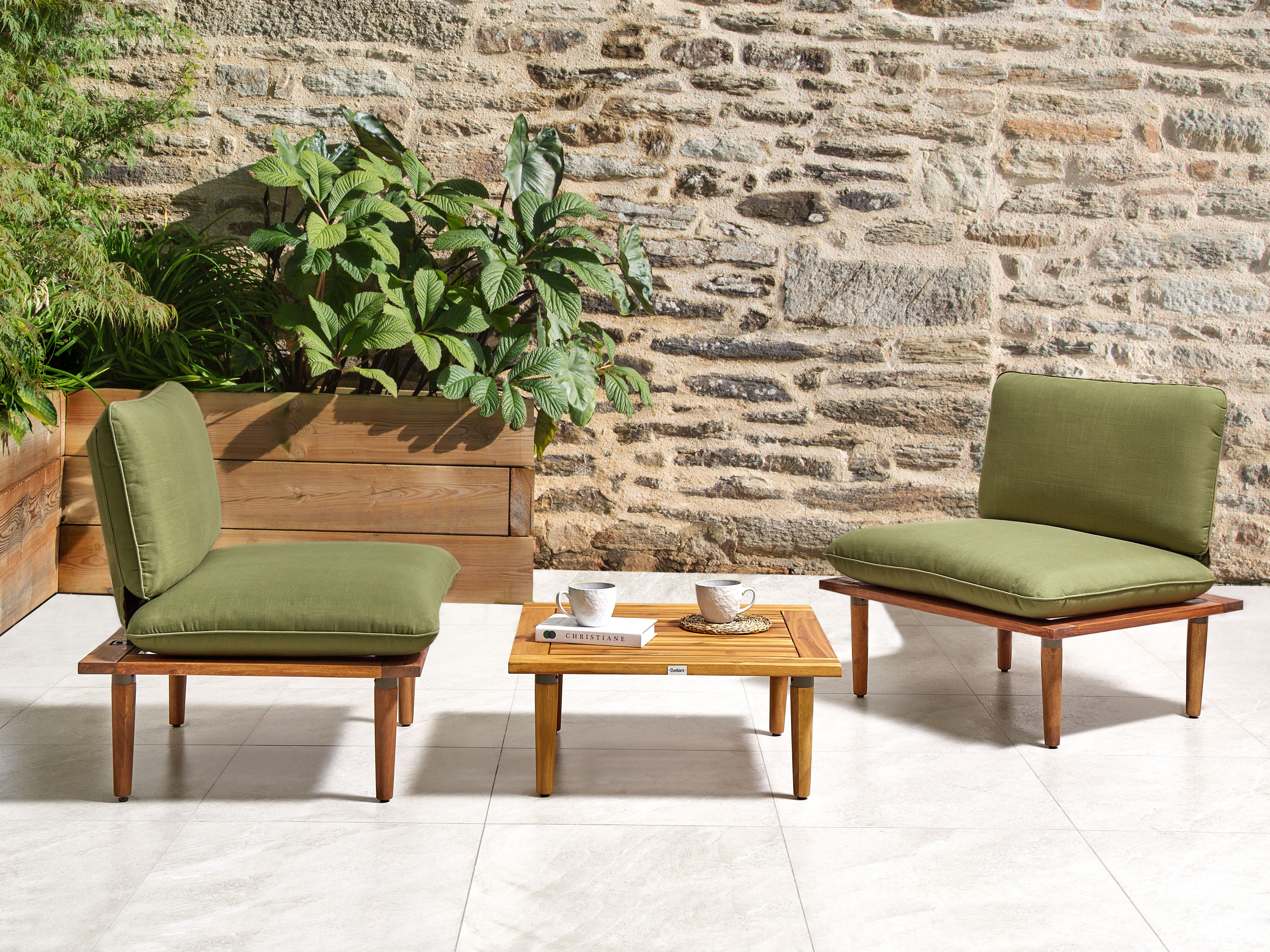 Garden Lounge Set with Table 2 Seater FRASCATI Modular Certified Acacia Wood Olive Green
