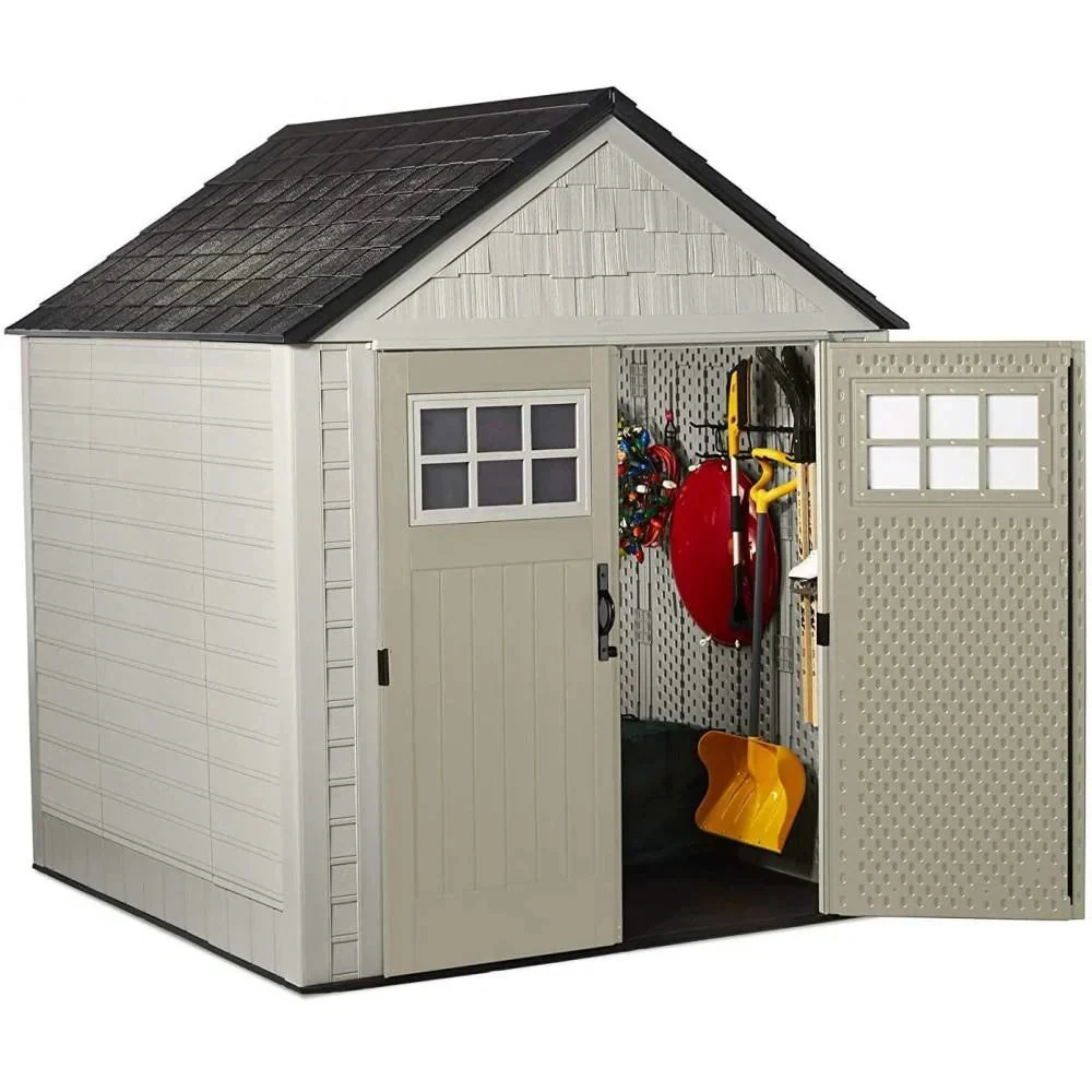Rubbermaid Resin Outdoor Garden Storage Shed With Windows And Utility Hooks, Sand - 7x7 Ft - Image 5 Rubbermaid Resin Outdoor Garden Storage Shed With Windows And Utility Hooks, Sand - 7x7 Ft - Image 5