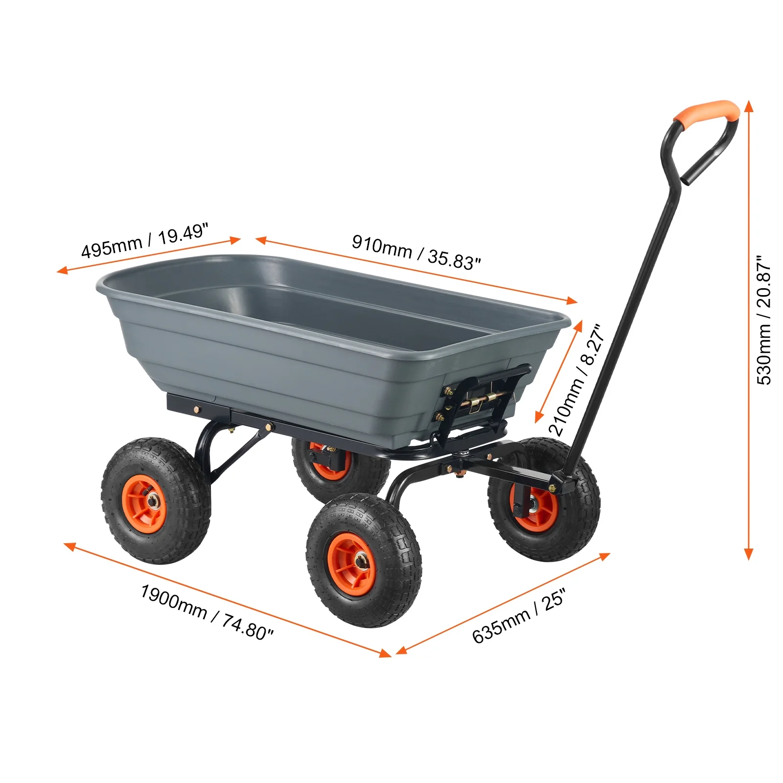 KFFKFF Garden Dump Cart, 35.8x19.5x8.2 in Dump Truck Cart, Max. 600lbs Load Capacity, 10in Rubber Tire, 180�� Adjustable Handle - Image 11