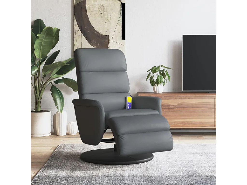 Fauteuil inclinable-Fauteuil salon de massage repose-pieds gris similicuir SHL2532
