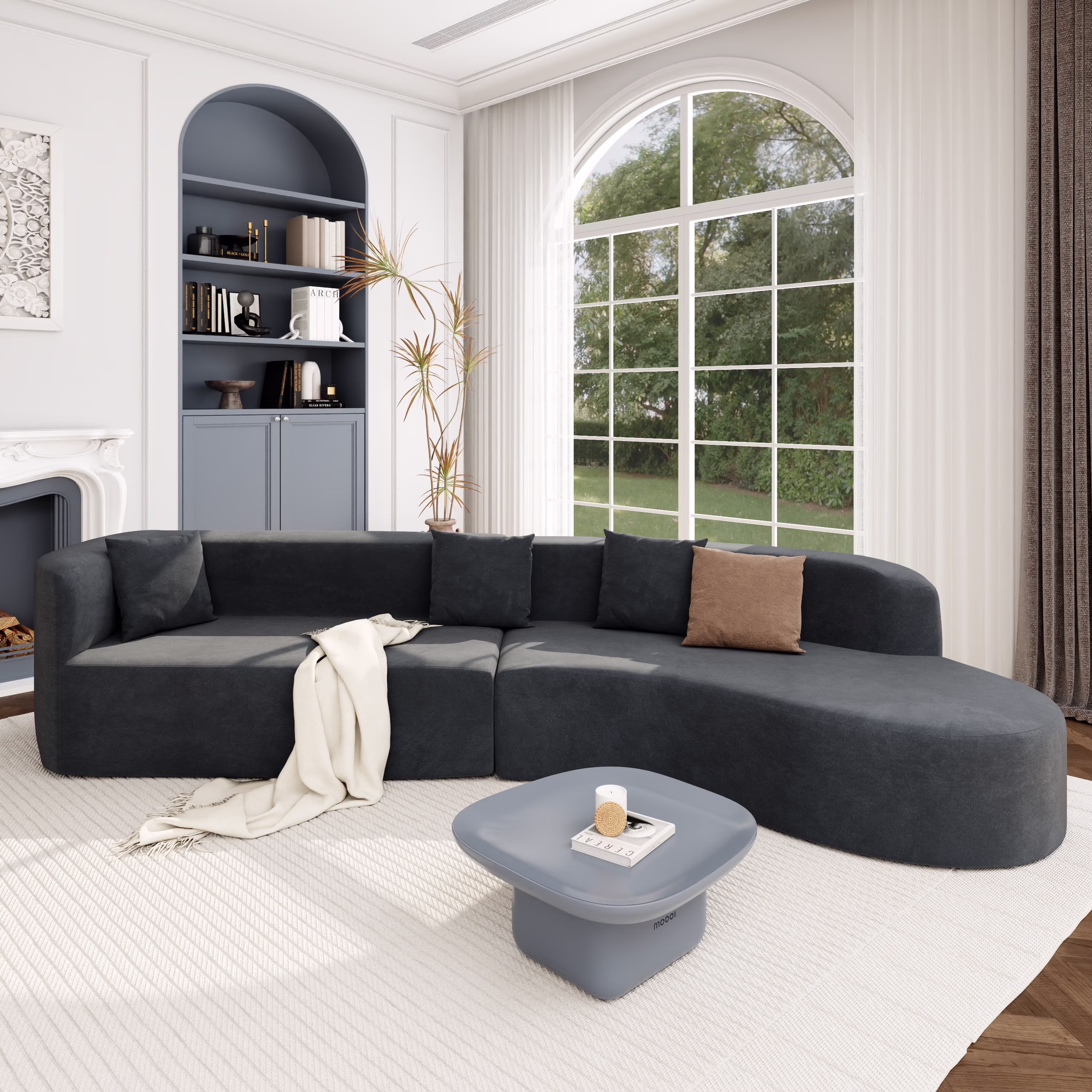 Harper & Bright Designs Modern Curved Floor Sofa Set, Modular Sectional Sponge Couch for Living Room, 2 PC Free Combination No Assembly Foam-Filled Sofa, Beige - Image 9