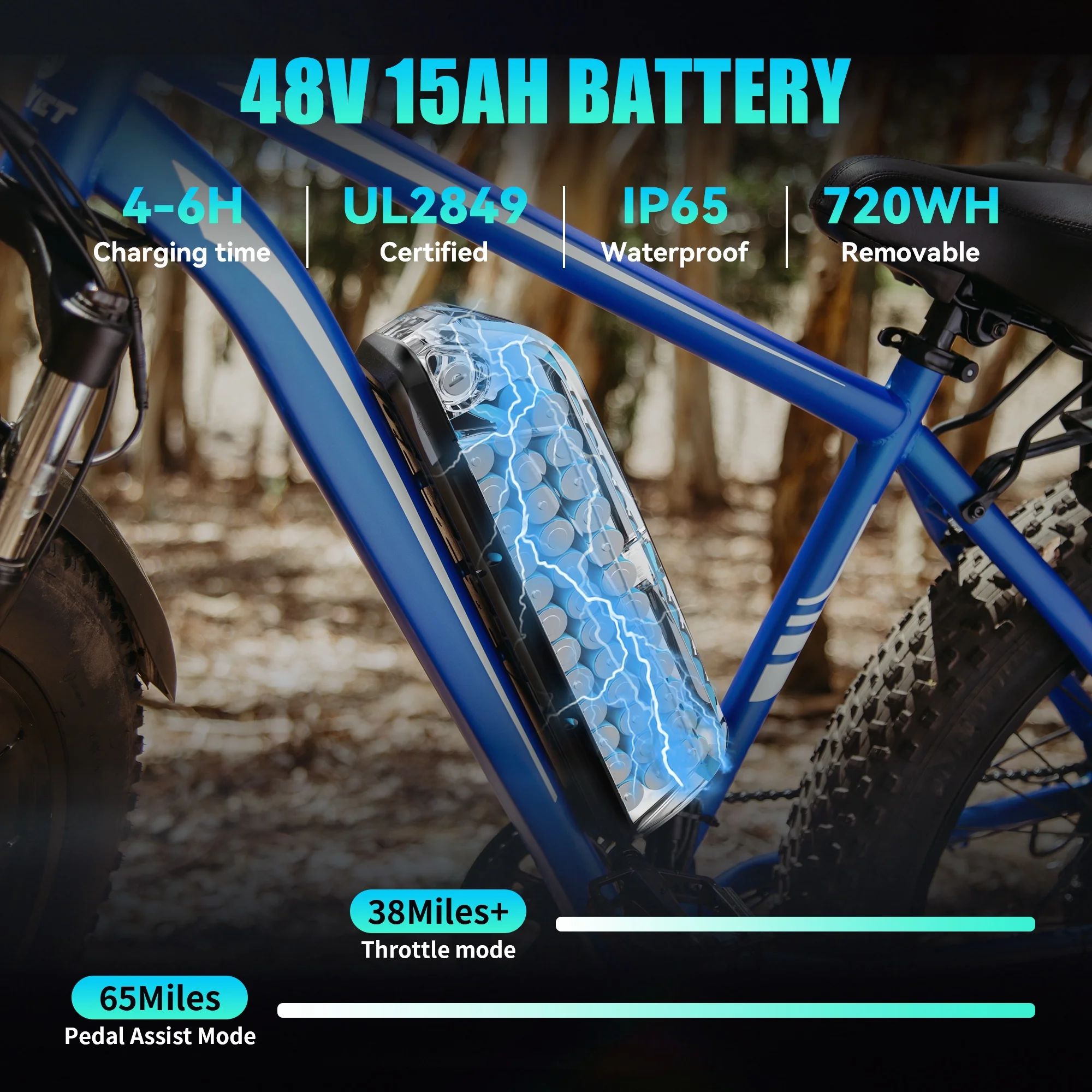 AMYET EB26 Electric Bike for Adults, 26*4.0 Fat Tire E-Mountain Bicycle,Peak 1500W Motor 48V 15Ah 7-Speed Ebike UL2849 - Image 42