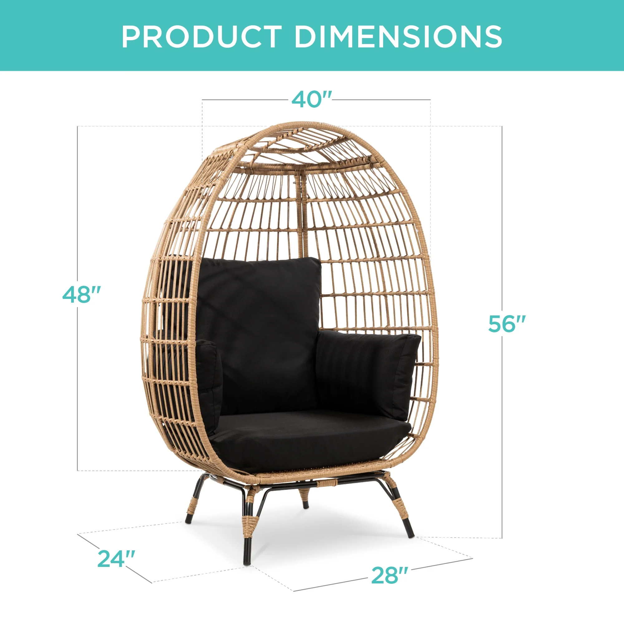 Best Choice Products Wicker Egg Chair Oversized Indoor Outdoor Patio Lounger w/ Steel Frame, 440lb Capacity - Black - Image 12