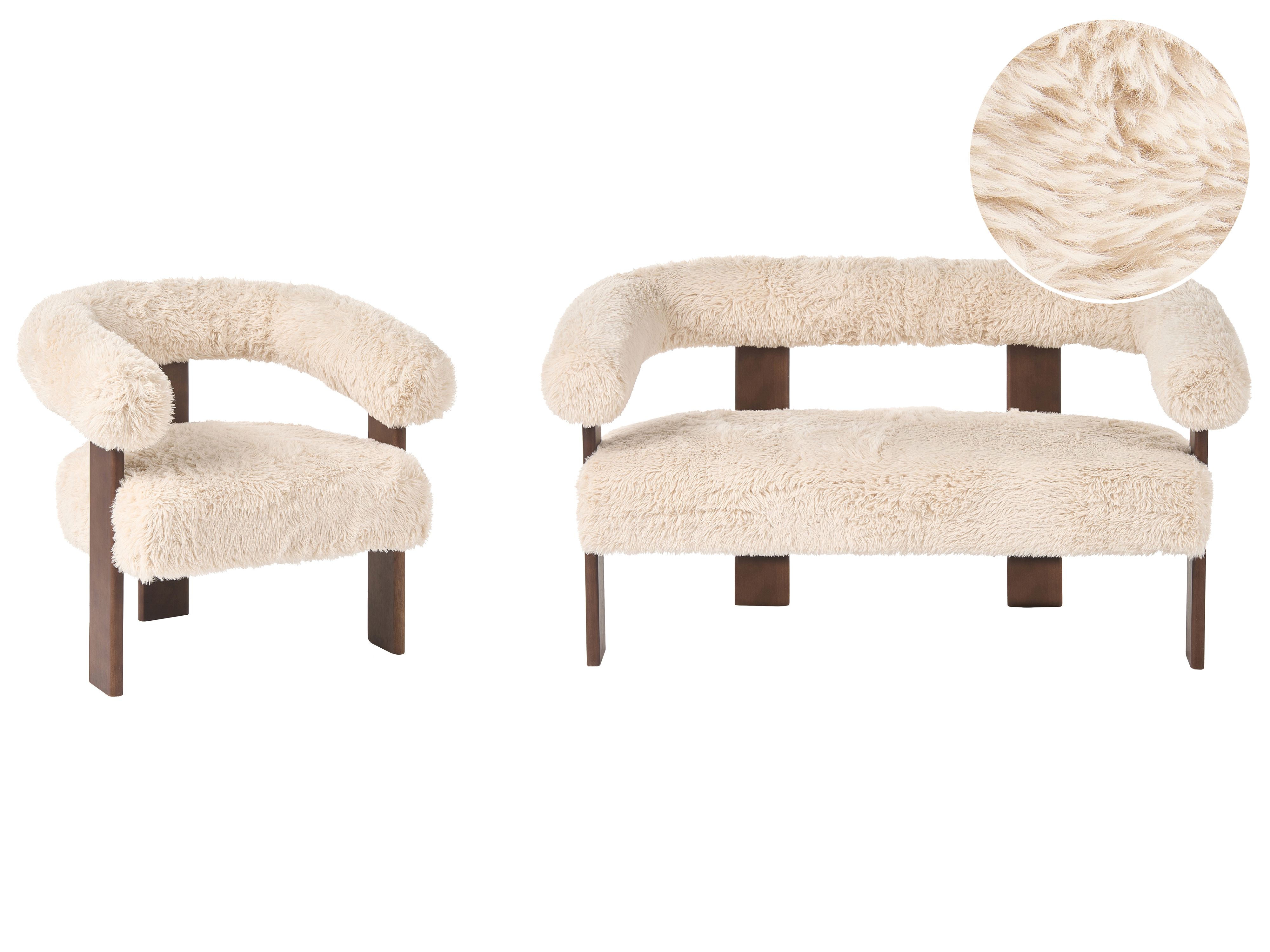 Living Room Set ILBRO Faux Fur Off-White/ Dark Brown