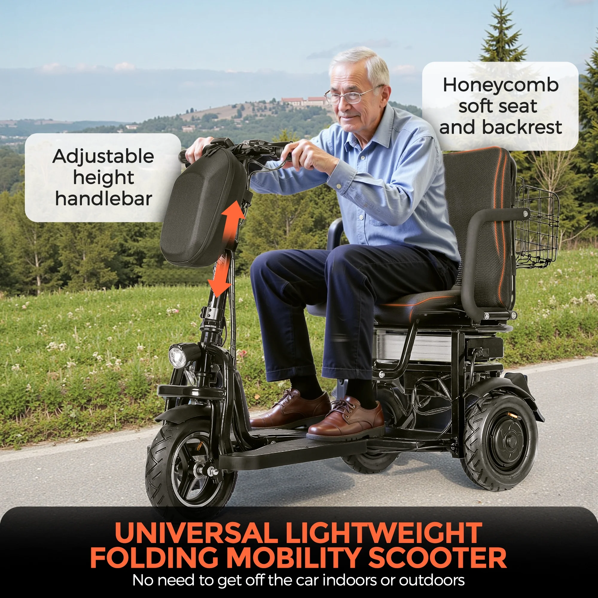BAMACAR 3-Wheel Folding Mobility Scooter Lightweight for Seniors & Adults 300 lbs, Portable Powered Handicap All Terrain Travel Scooter, Mobility Scooters Foldable Collapsible Electric Scooters Black - Image 13