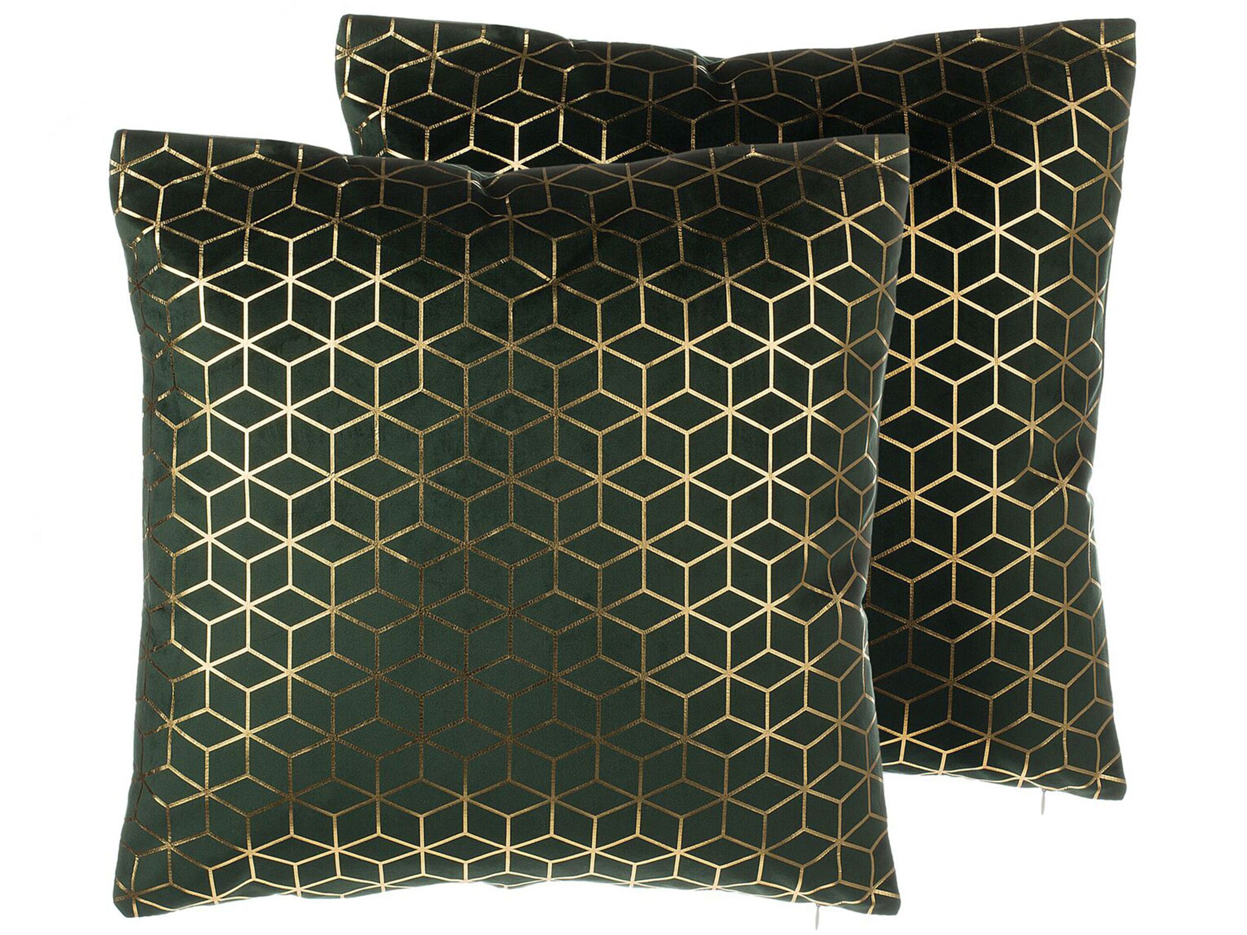 Set of 2 Decorative Cushions CELOSIA Velvet 45 x 45 cm Dark Green Geometric Pattern
