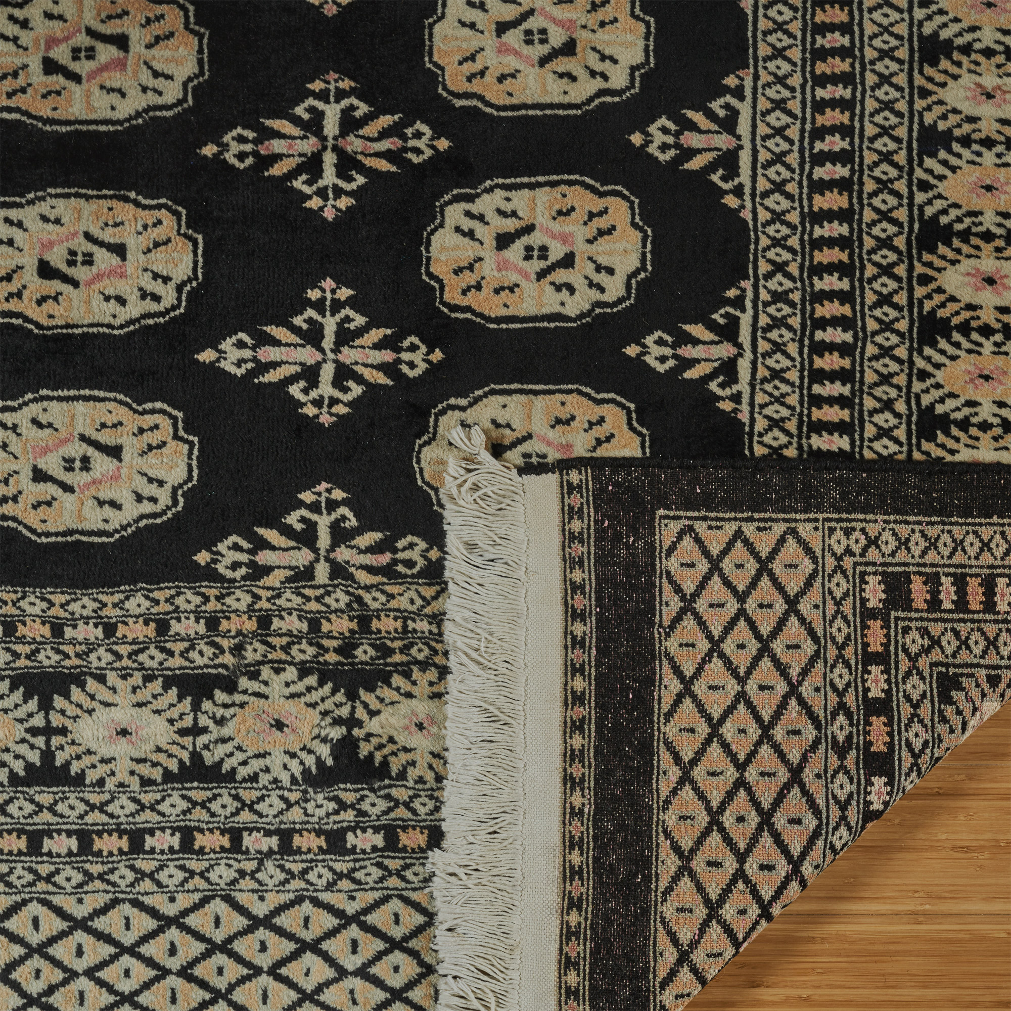 Pakistani Hand Knotted Rug Collection, Classic Bukhara Cumra Black - Image 5