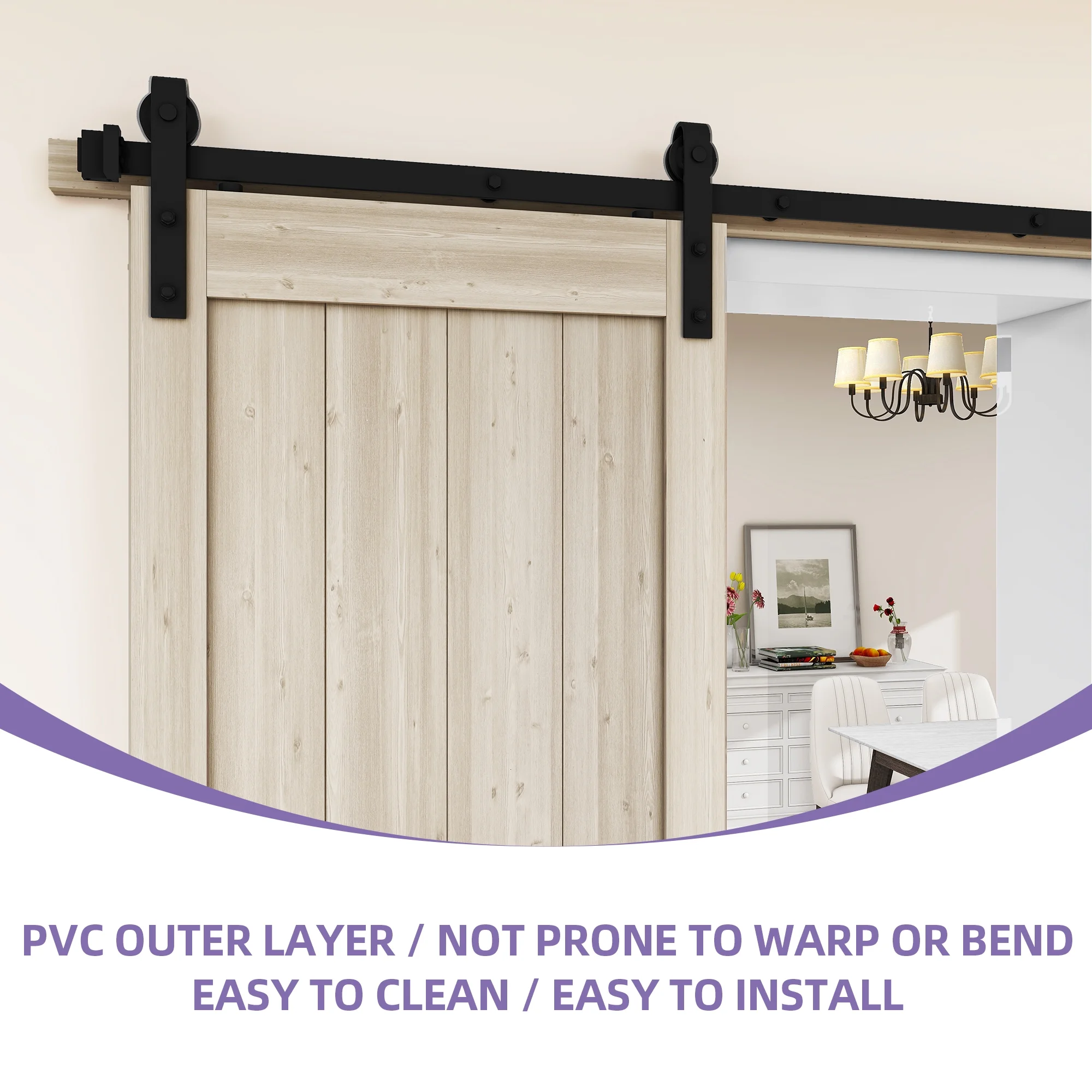 Uforic 48" x 84" Silding Barn Door,with Hardware Kit Rail,and Handle,Pulleys, Gray - Image 12
