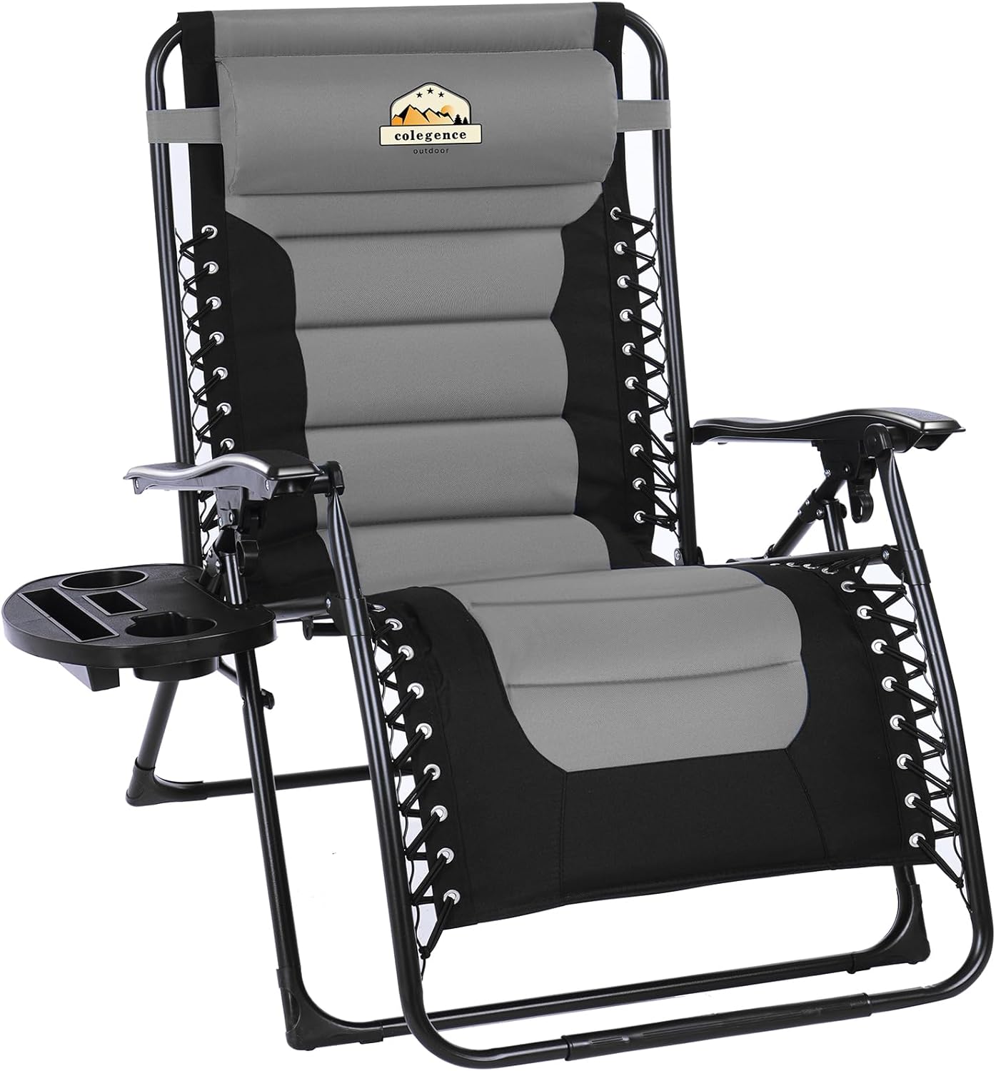 Colegence Oversized Padded Zero Gravity Lounge Chair, Foldable Patio Anti Gravity Reclining Chairs Folding Lawn Recliner with Cup Holder for Yard, Camping, Outdoor, Support 350 LBS, Black