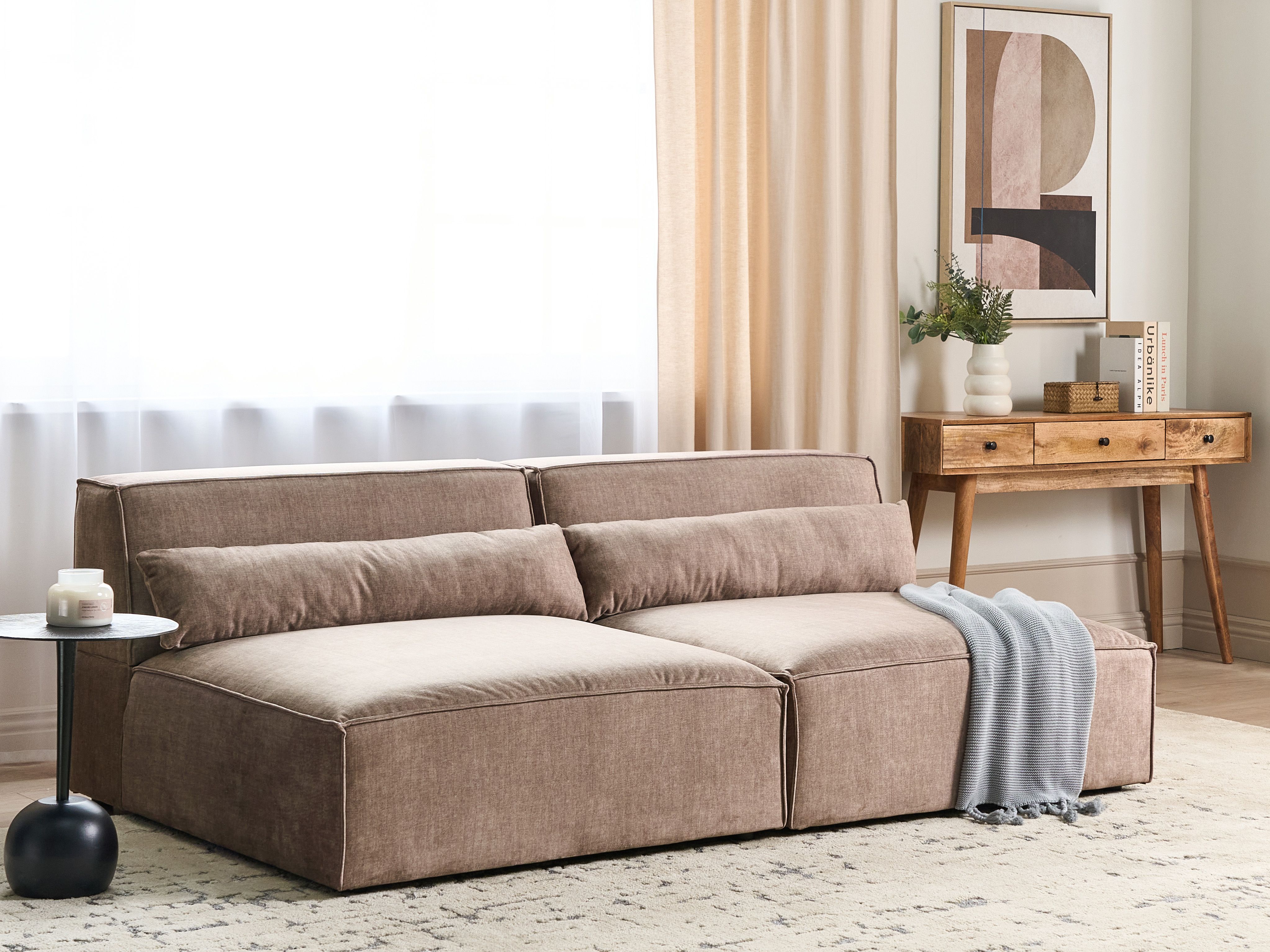 Modular Sofa 2 Seater HELLNAR Fabric Light Brown