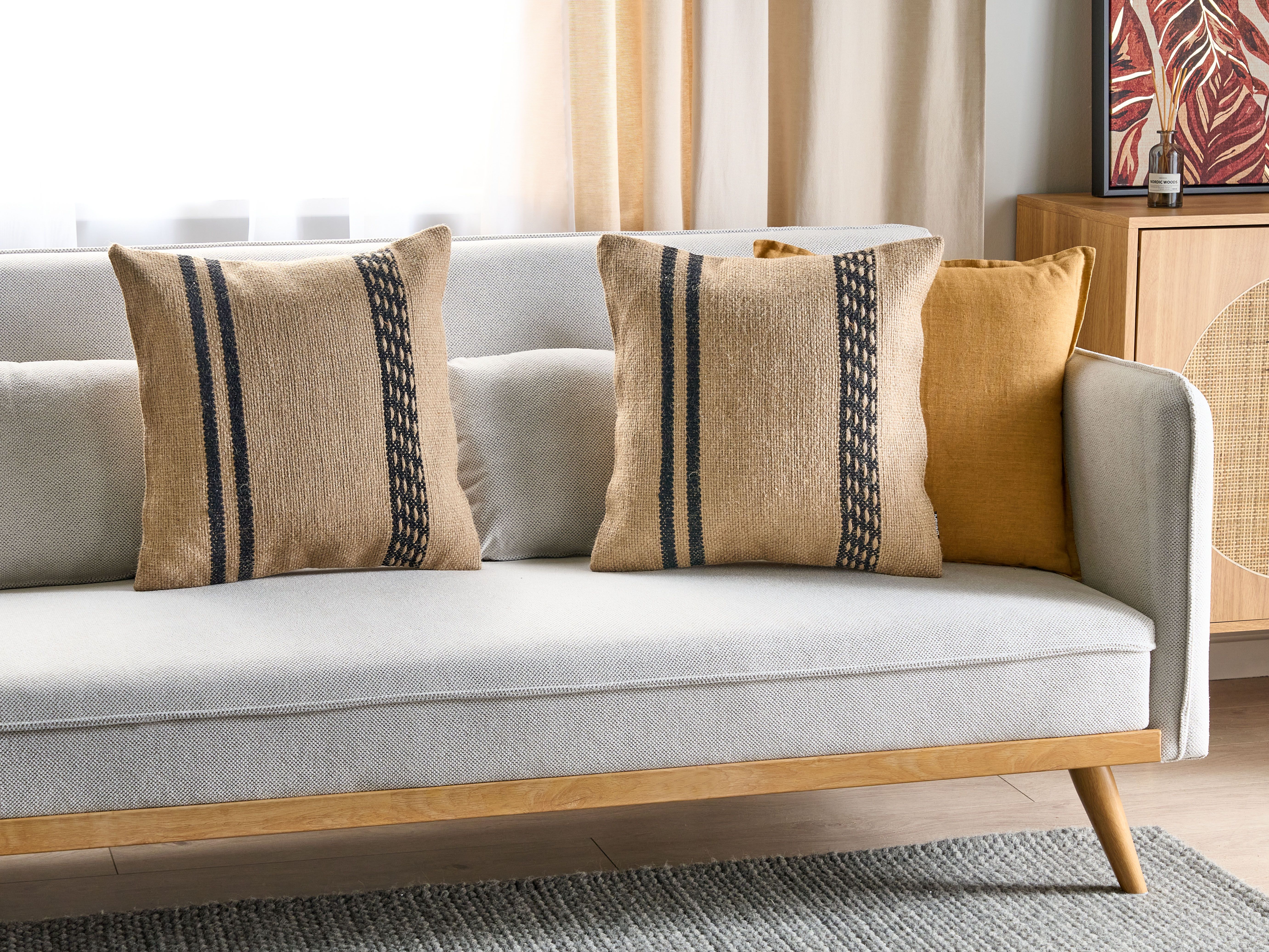Set of 2 Decorative Cushions DESALIX Jute 45 x 45 cm Beige Striped