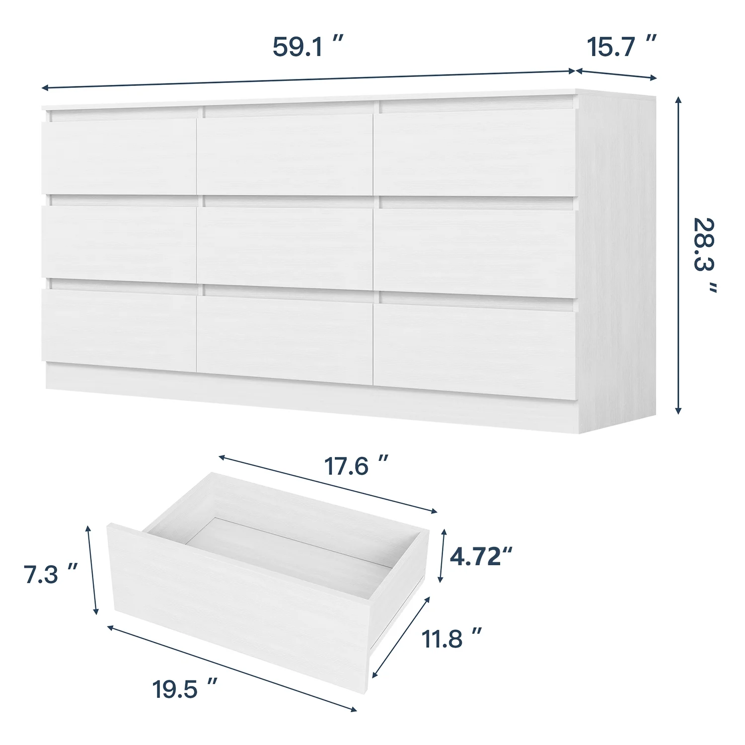 Kadyn White Chest of Drawer, 6 Double Drawer Dresser for Bedroom, Modern Storage Cabinet for Living Room, Dresser - Image 97