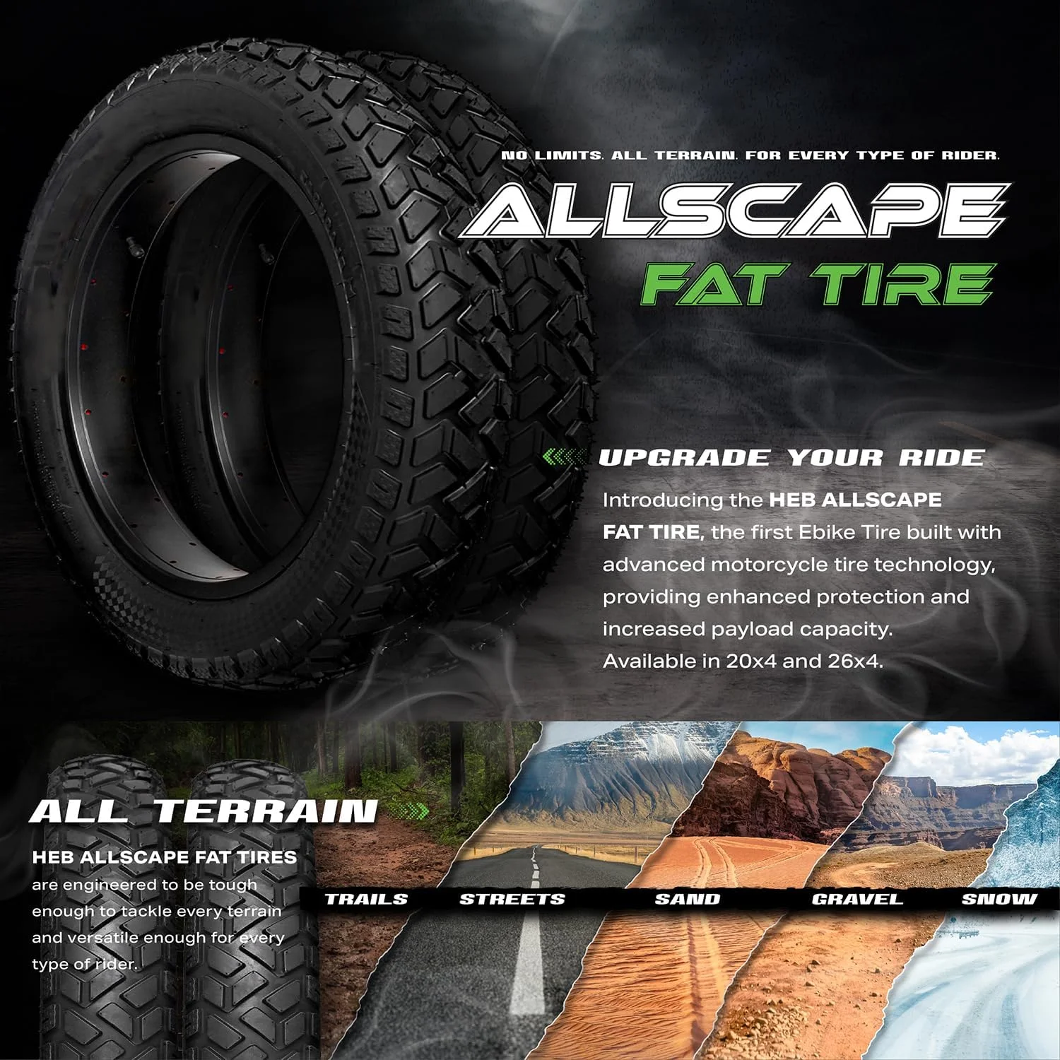 HEB ALLSCAPE Heavy Duty 20x4 Bike Tire + Tube - Includes 2 Tires for Optimal Performance - Image 13