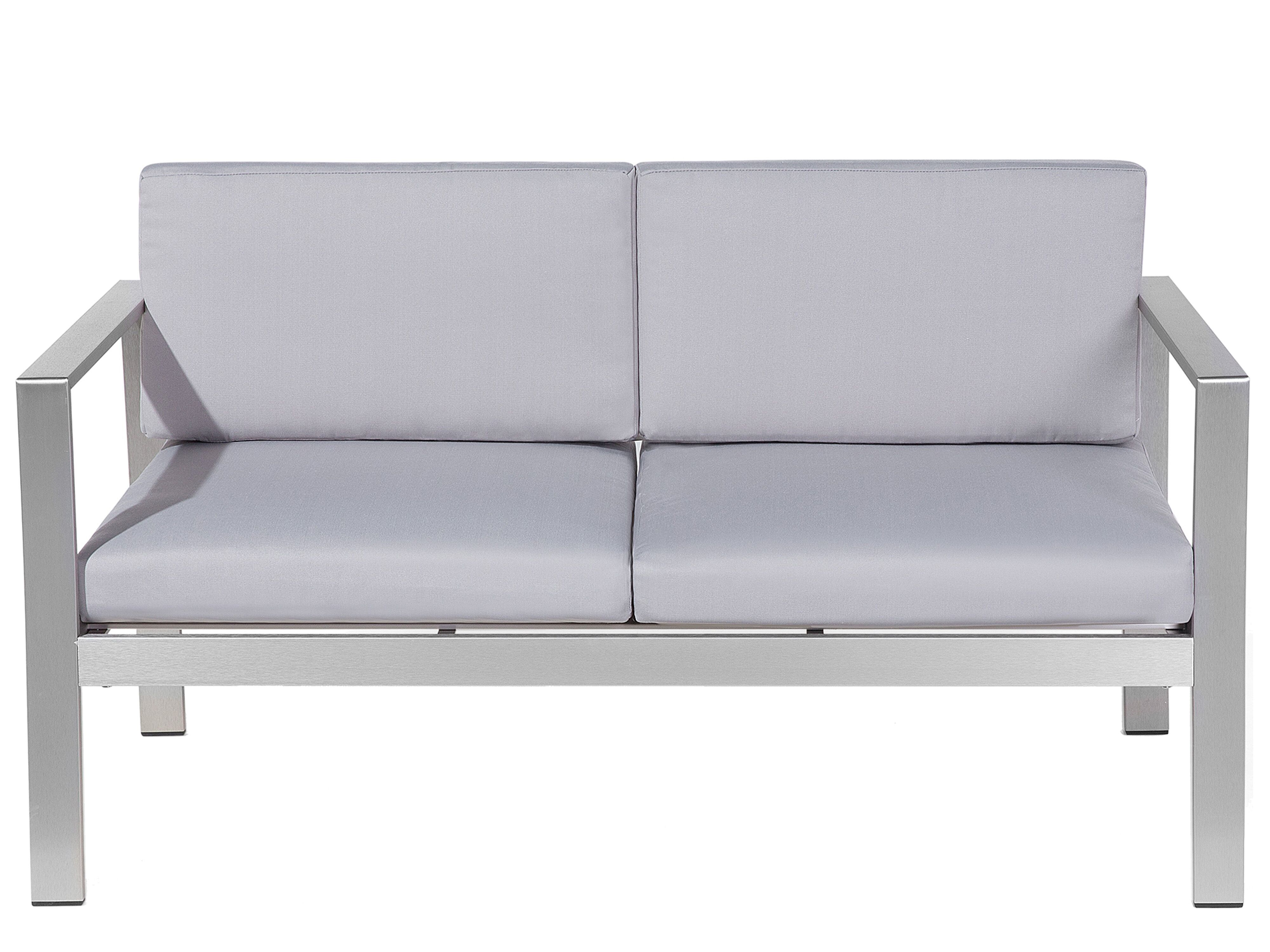 Garden Bench with Cushion SALERNO 142 cm Metal Light Grey