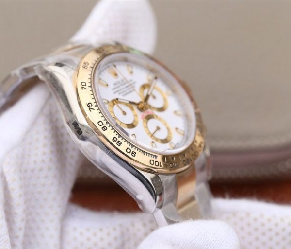 Replica Rolex Daytona 116523 Thick YG Wrapped White Dial Bracelet A7750 - Top club