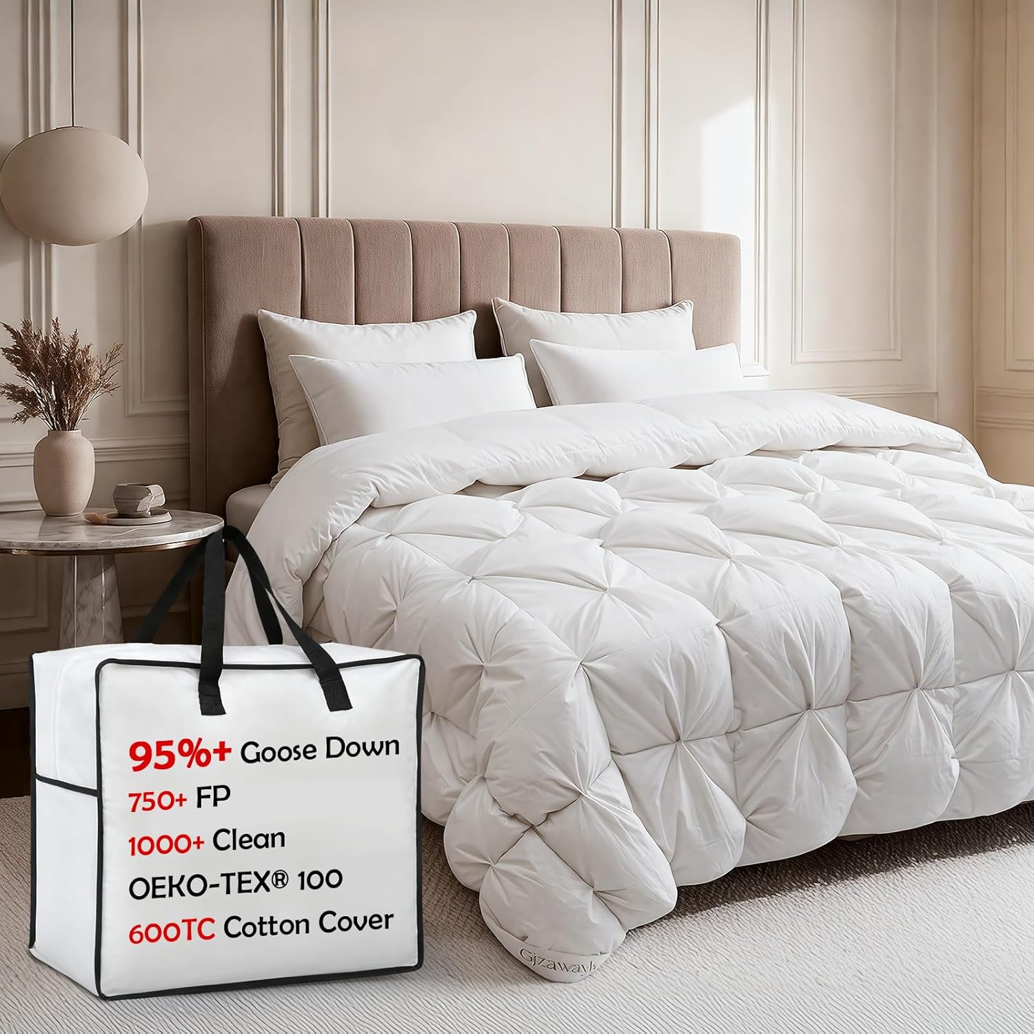 Premium King Goose Down Comforter – 95% Goose Down, 750+ Fill Power, 100% Cotton All Season | Oeko-Tex Certified, 1000+ Cleanliness, 90