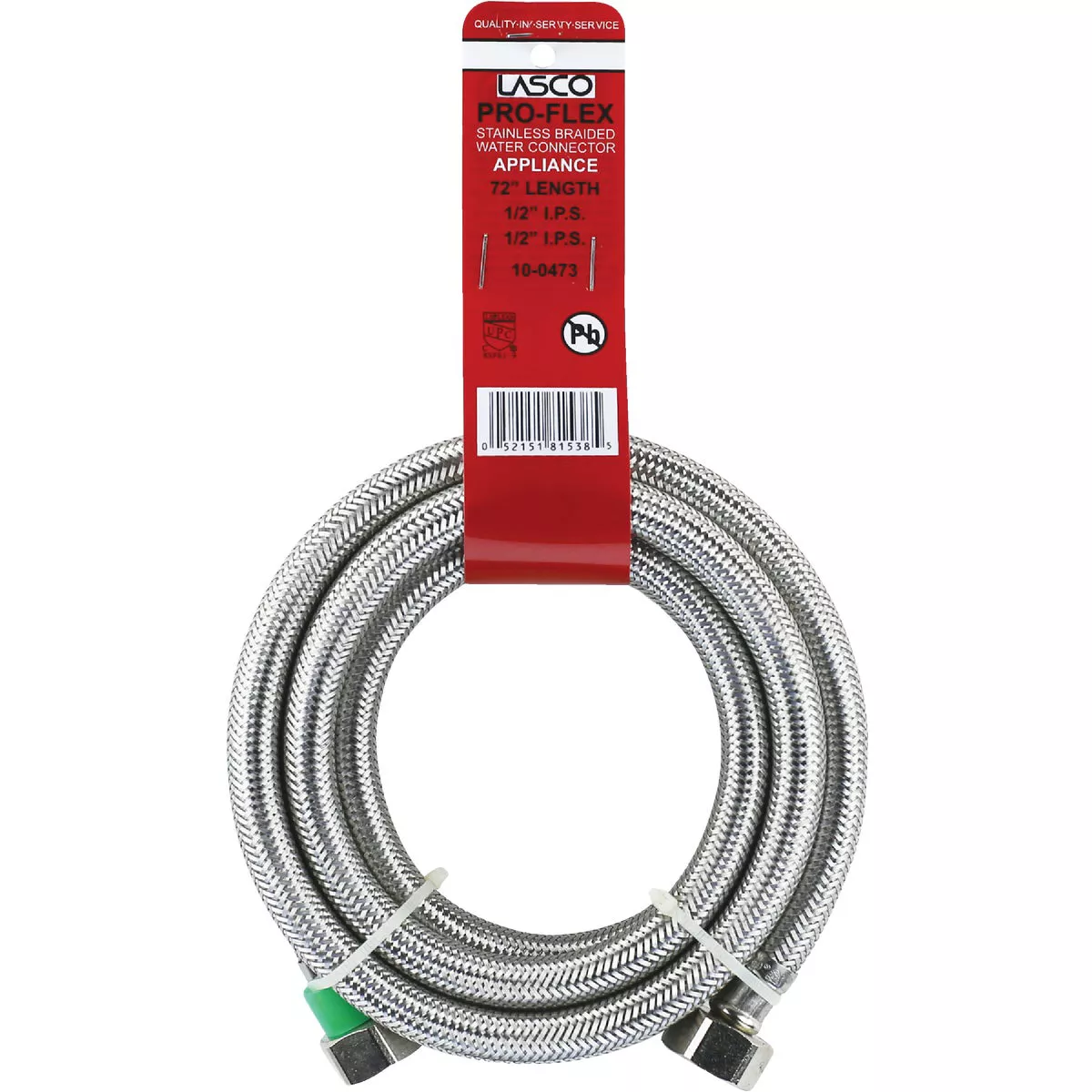 Lasco 1/2 In. IPS x 1/2 In. IPS x 72 In. L Braided Stainless Steel Flex Line Faucet Connector