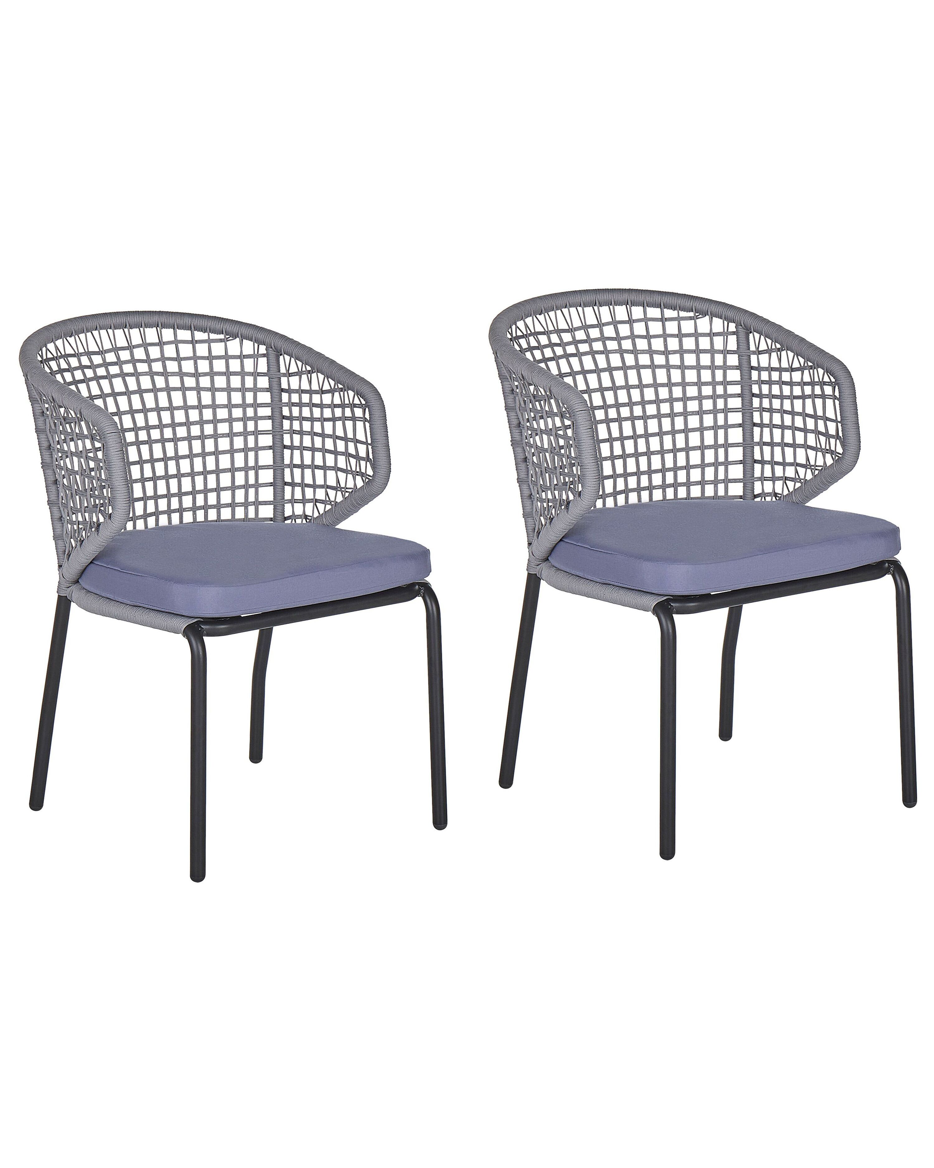 Set of 2 Garden Chairs with Cushions PALMI Metal Grey