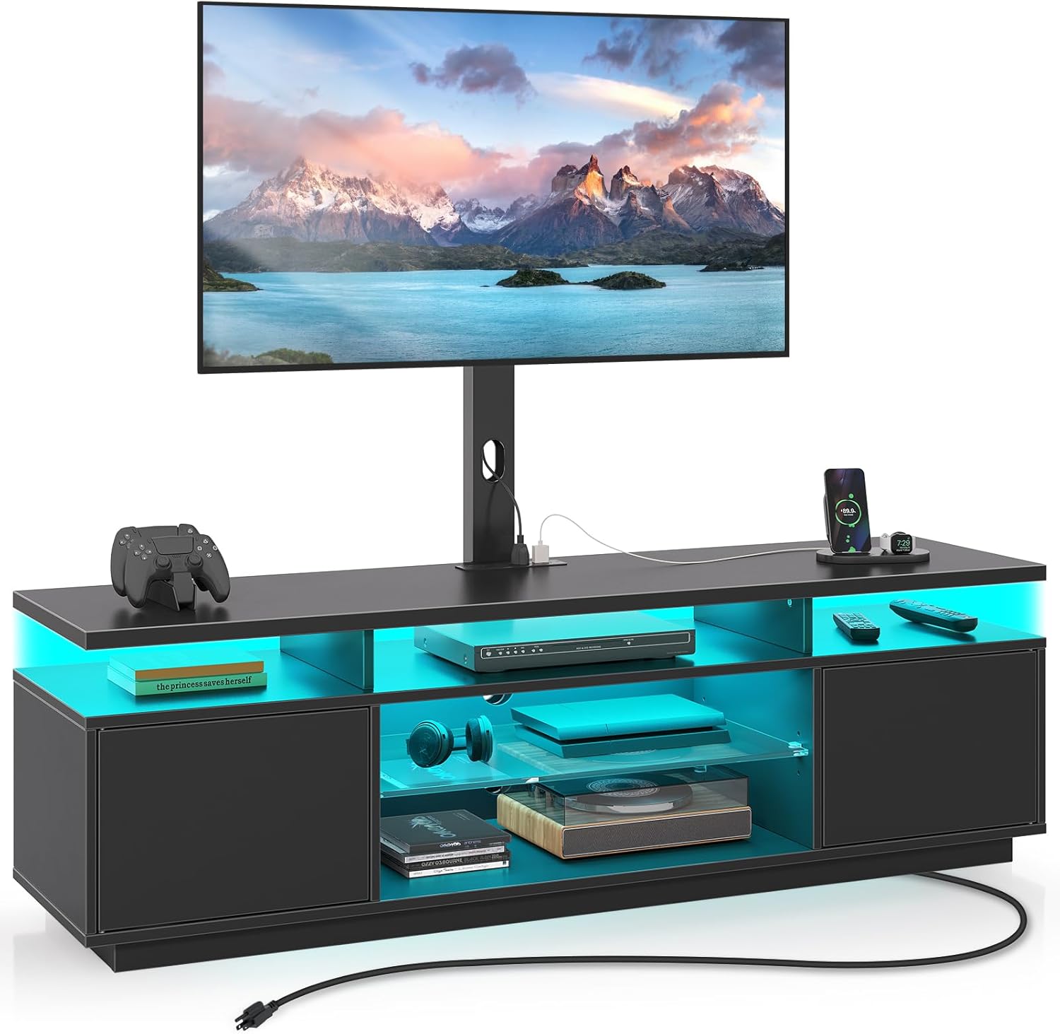 Rolanstar TV Stand with Mount and Power Outlet 51.2