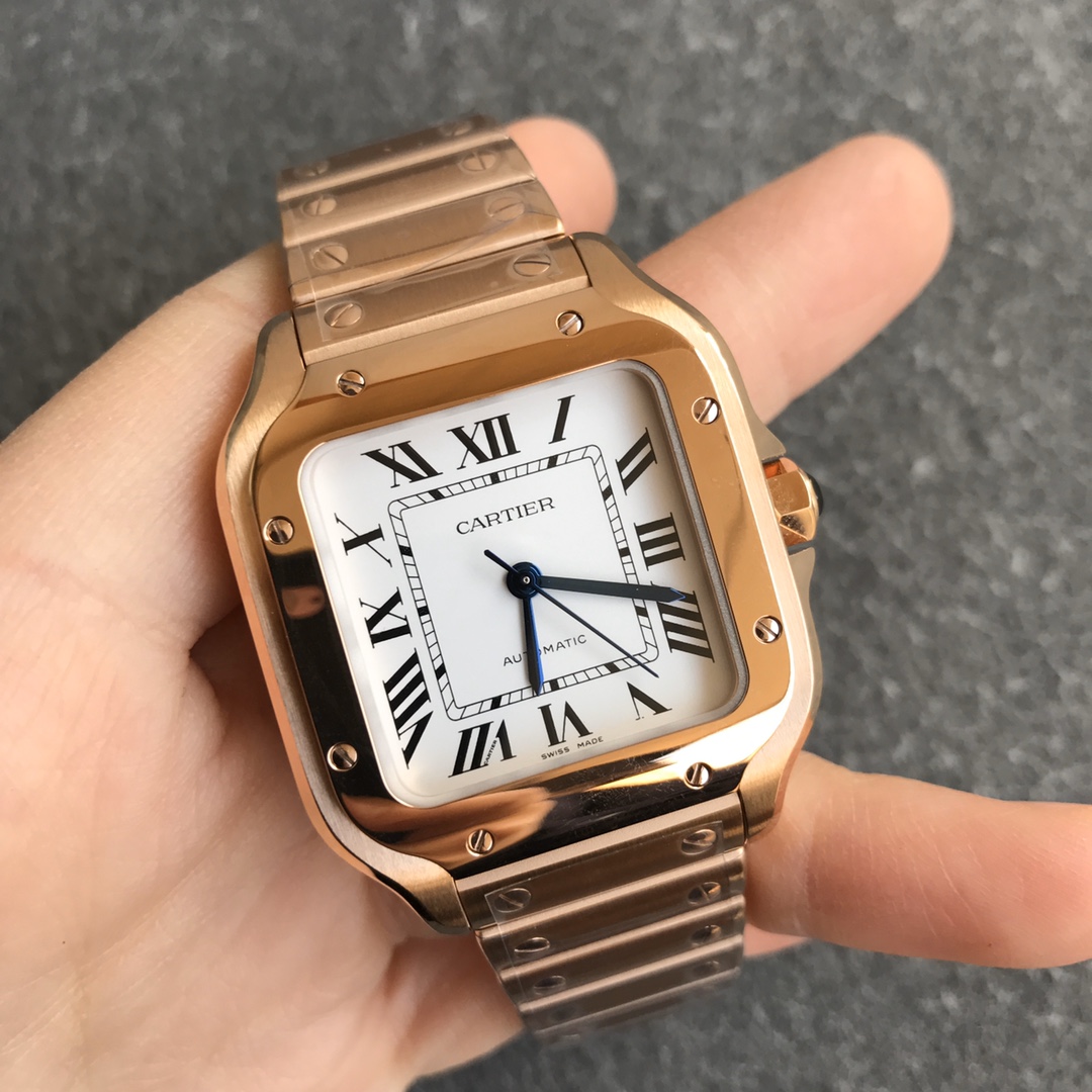 Fake cartier watch Santos large model mechanical movement Silver Dial Rose Gold WGSA0018(1:1 replica) - Top club