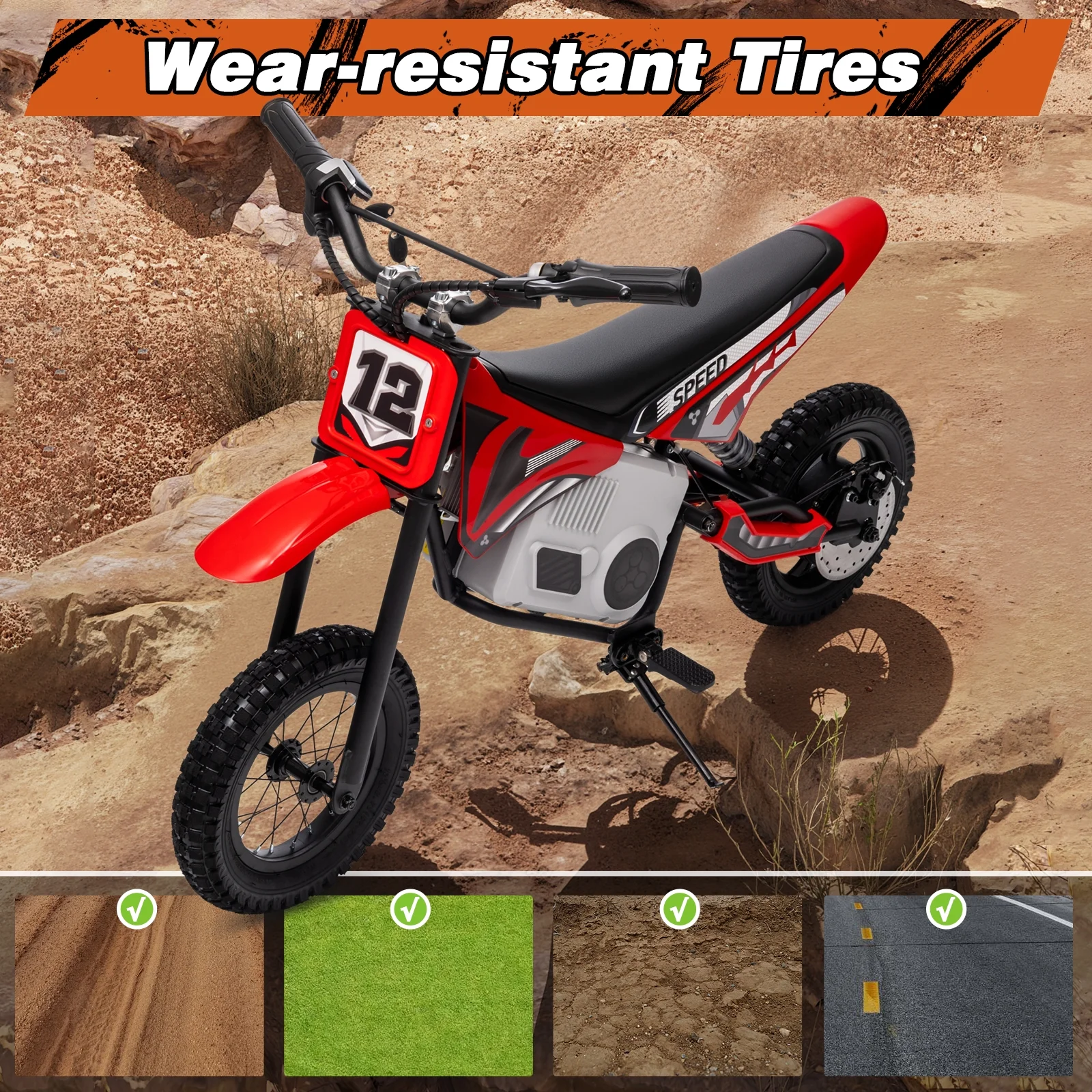Kerry Yoo C11 36V Electric Dirt Bike for Kids 8-14, 350W Ride on Motorcycle, Electric Motorbike Teens,16 mph, High/Low Speeds-Red - Image 6