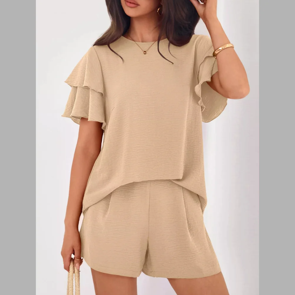 Ruffle Sleeve Top and Shorts Two-Piece Set - ZKZOOK