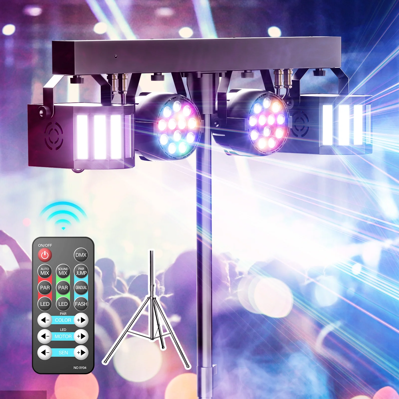 DJ Lights with Stand, 24PCS+8PCS RGBW Party Bar Light Set,Sound Activated LED Stage Lighting for Disco Wedding Halloween Christmas
