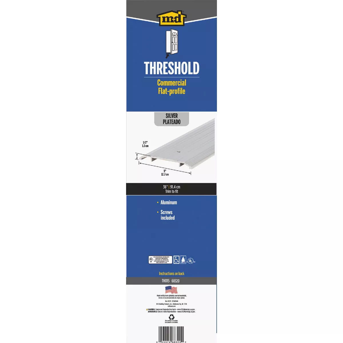 M-D Building Products 5 In. x 1/2 In. x 36 In. Silver Aluminum Commercial Flat-Profile Threshold