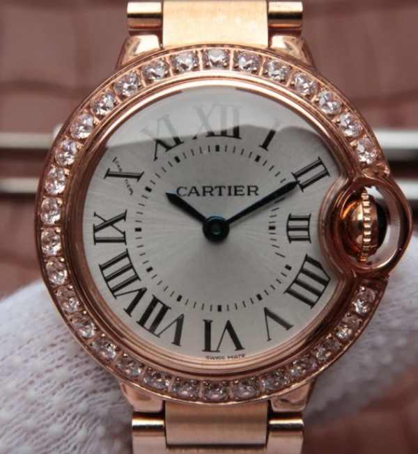 Replica Cartier Ballon Bleu 28mm RG Diamonds Bezel White Dial Bracelet Ronda Quartz - Top club