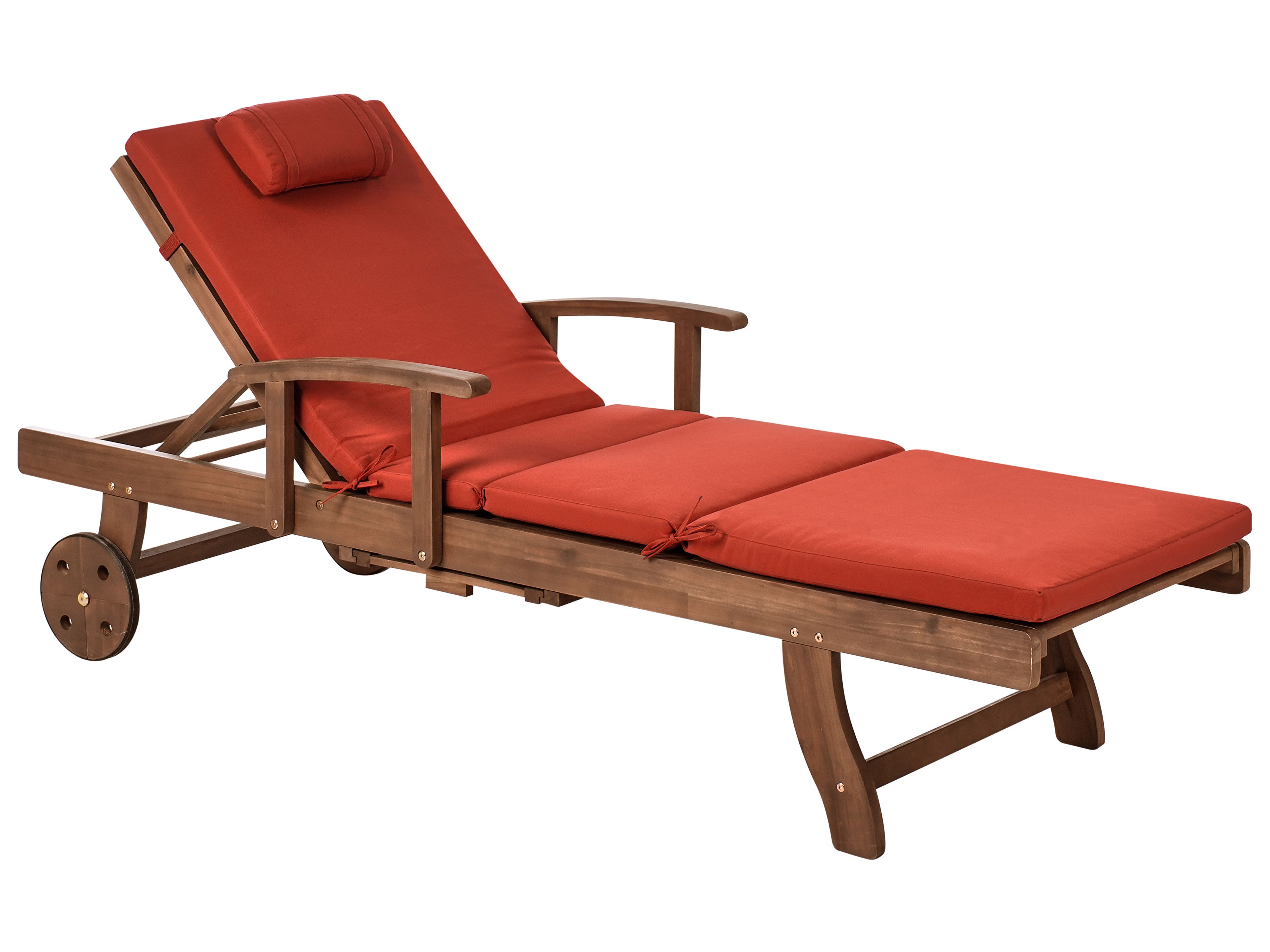 Sun Lounger with Cushion AMANTEA PREMIUM Acacia Wood Red