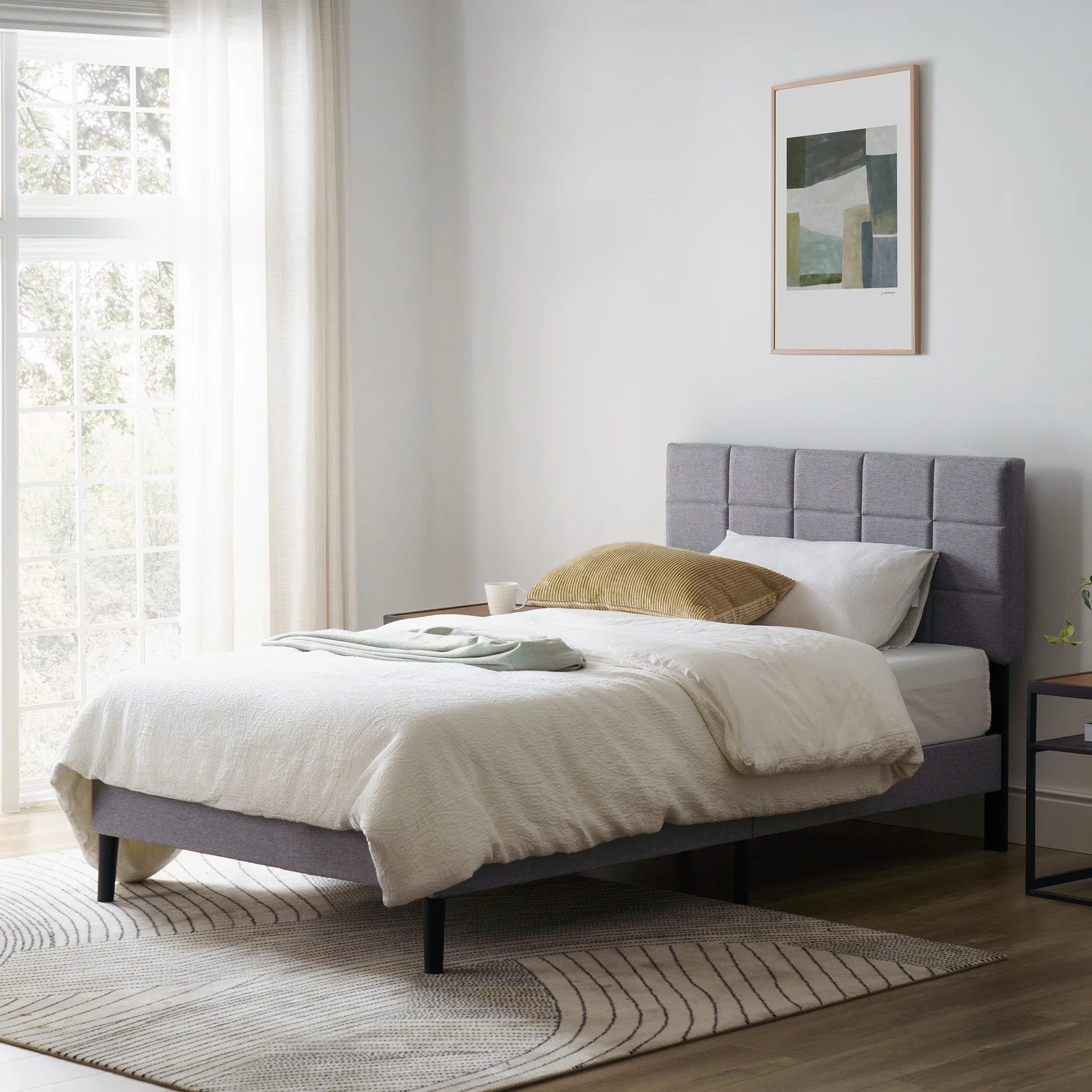 Mainstays Upholstered Platform Bed, No Box Spring Needed, Gray, Queen - Image 18