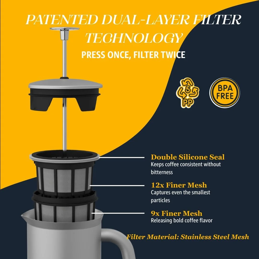 ESPRO P7 French Press Coffee Maker - Double-Walled Stainless Steel Insulated with Micro-Filter, 18 Oz, Brushed Stainless Steel - Image 3