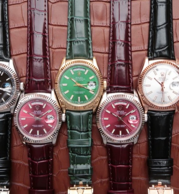 Replica Rolex Day-Date 118135 RG Silver Dial Black Leather Strap A2836 - Elite Watch Atelier