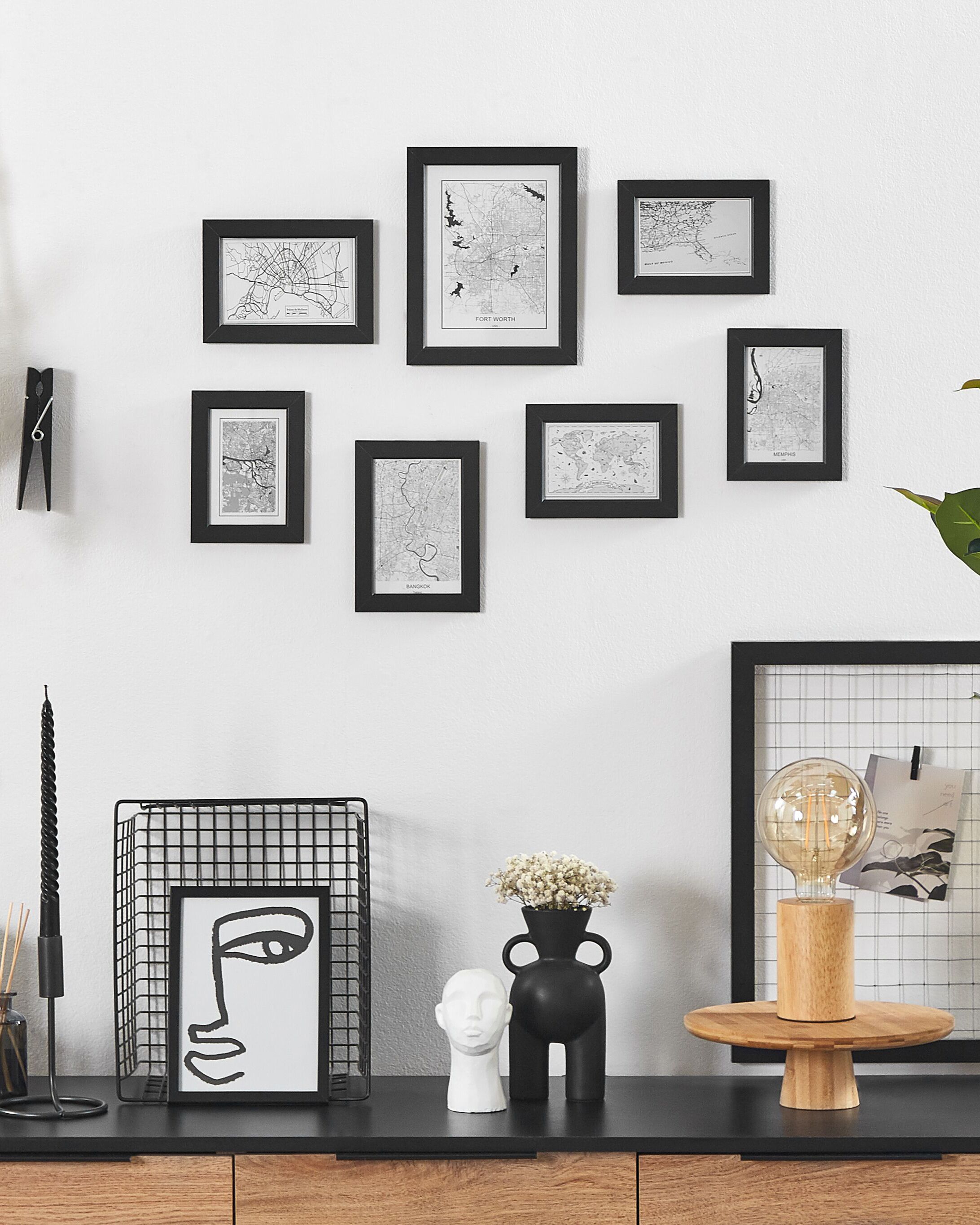 Set of 7 Photo Frames DENKORO Urban Motif Black