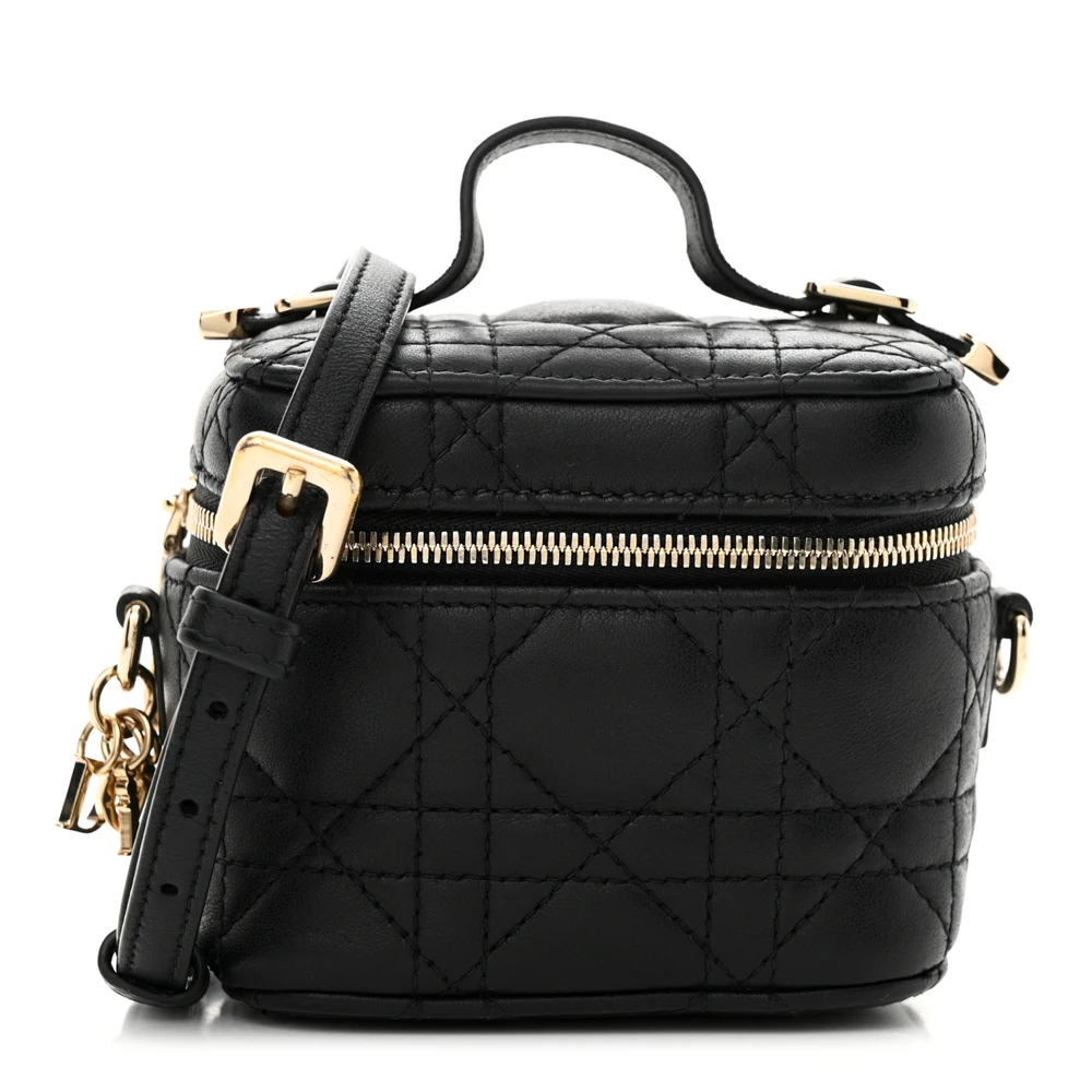Dior Black Cannage Lambskin Leather Micro Lady Dior Vanity Case Gold Hardware Reps