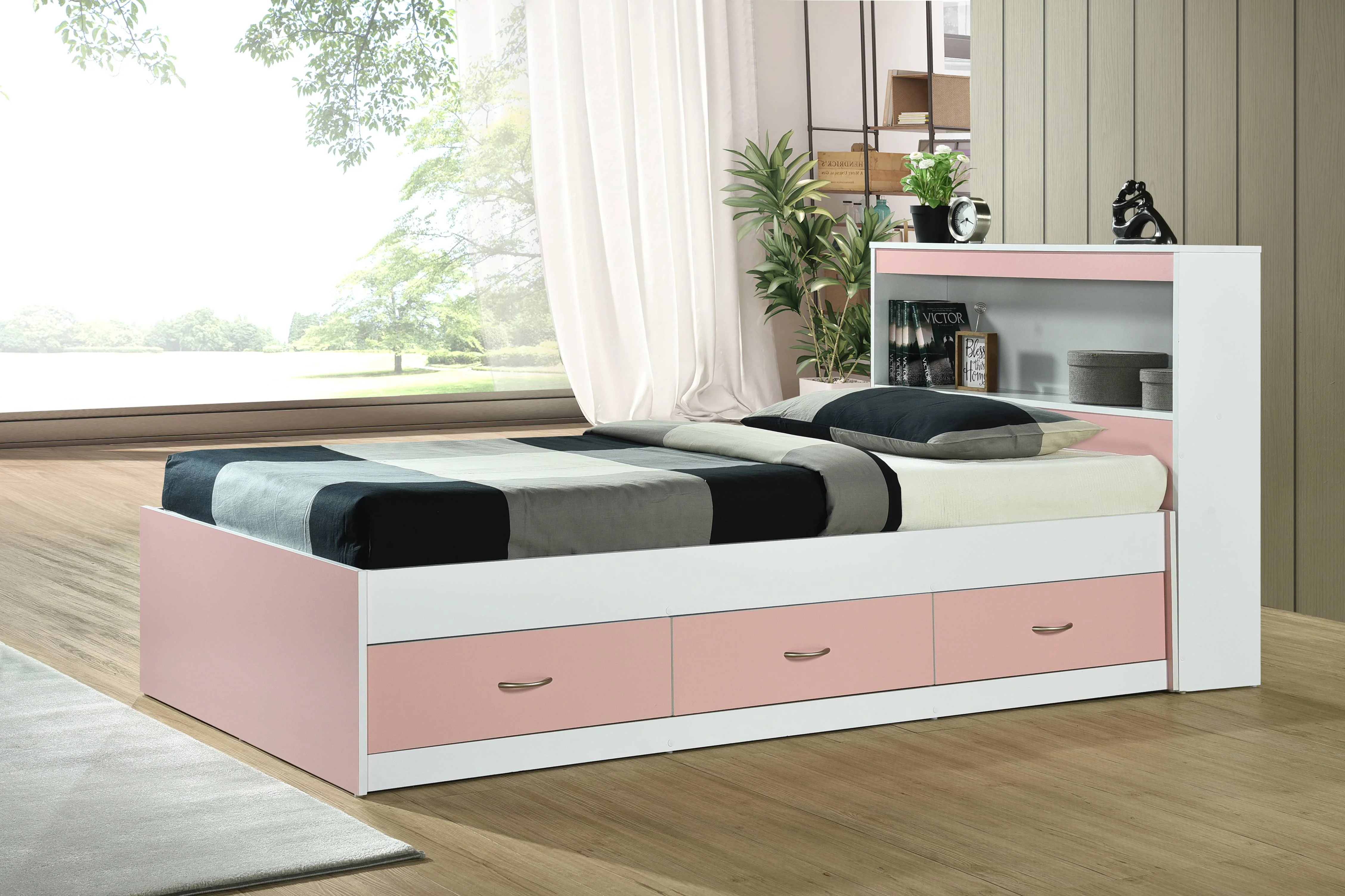 Hodedah Twin-Size Captain Bed with 3-Drawers and Headboard in White - Image 17