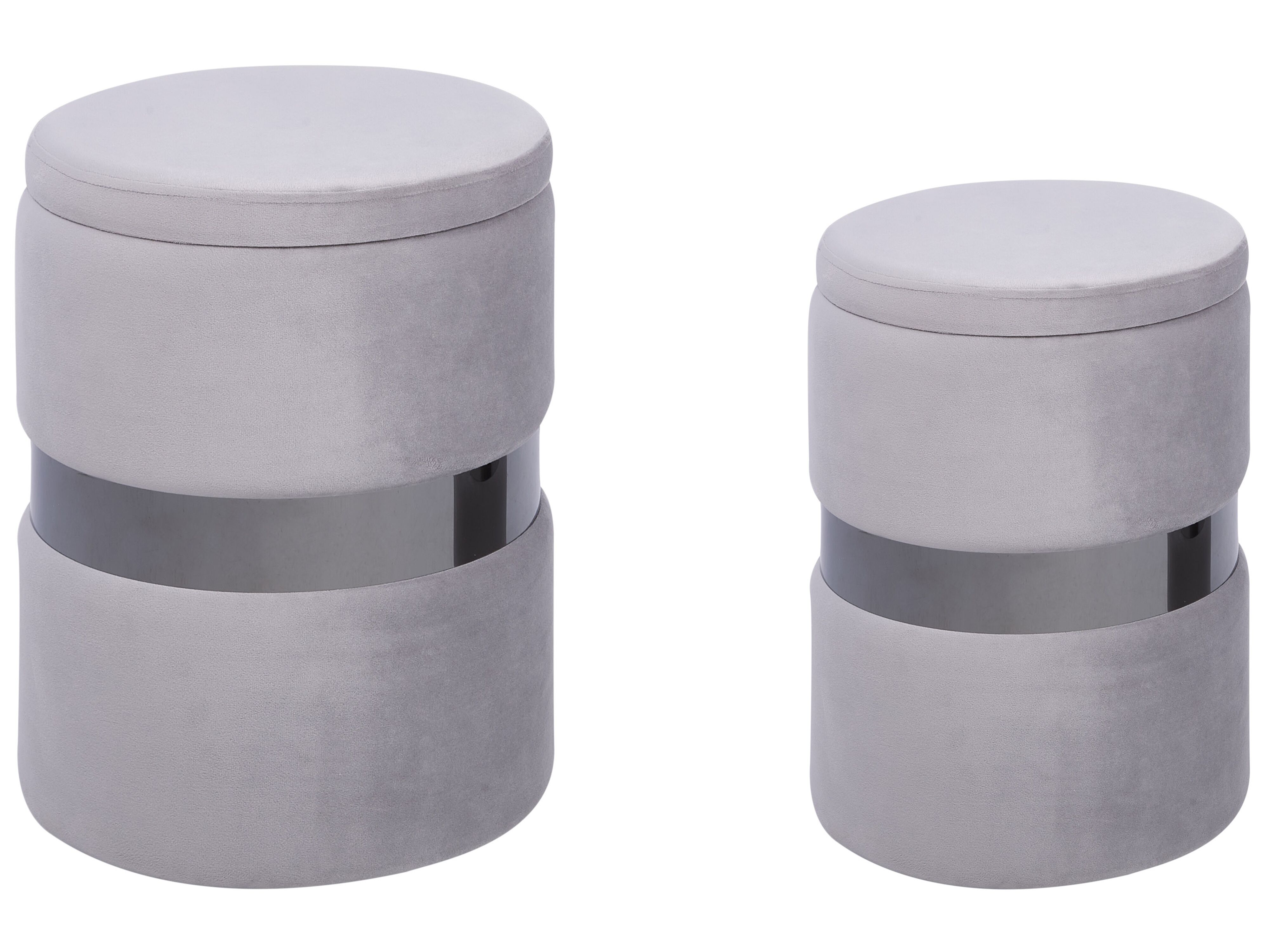 Set of 2 Storage Pouffes DORIS Velvet Light Grey