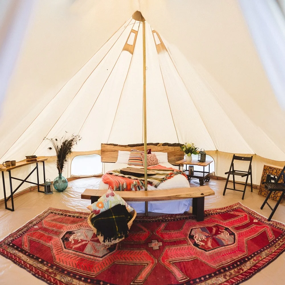 Outdoor Waterproof Family Camping Cotton Canvas Bell Tent Luxury Glamping Yurt Diameter 4M (13.1FT) - Image 13